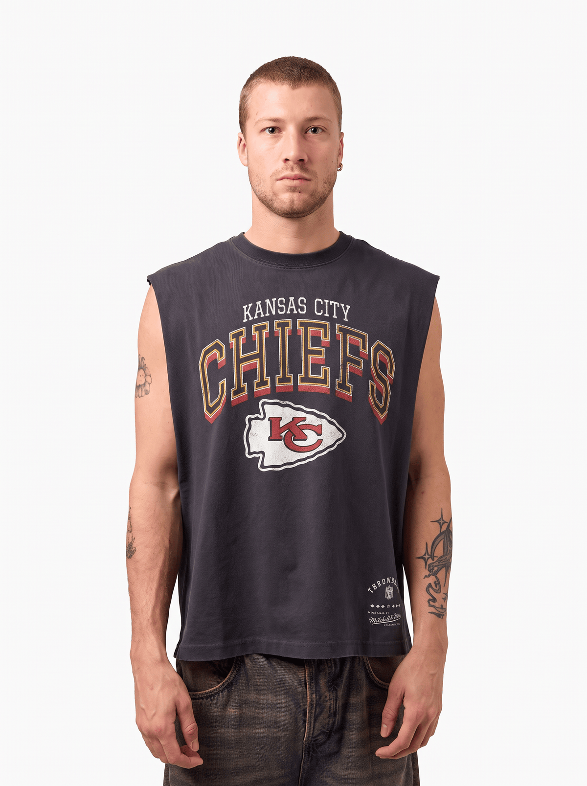 Mitchell And Ness T-Shirts Kansas City Chiefs Mitchell & Ness NFL Arch Boxy Vintage Muscle T-Shirt - Faded Black