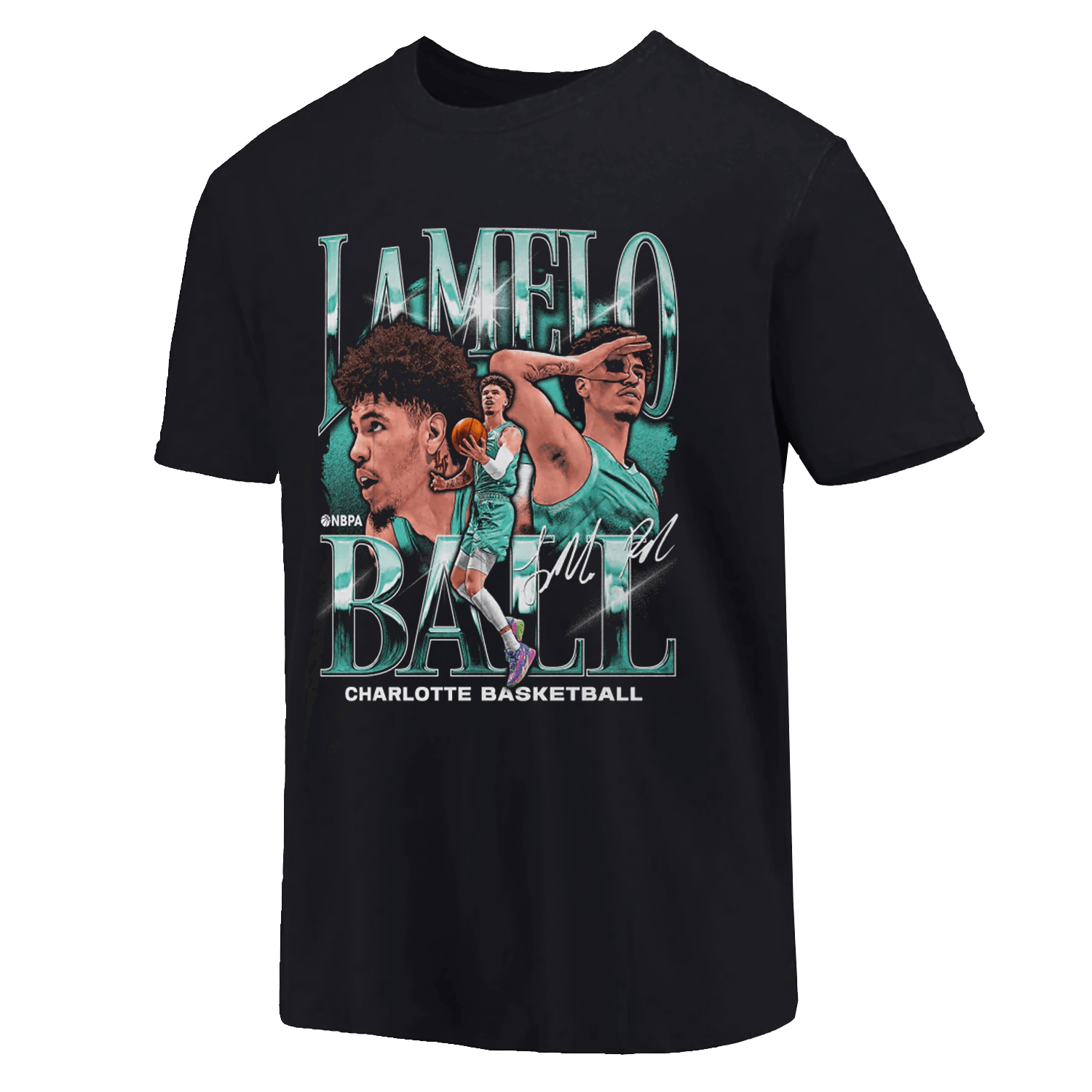 500 Level T-Shirts LaMelo Ball Charlotte 500 Level NBA Montage T-Shirt - Black