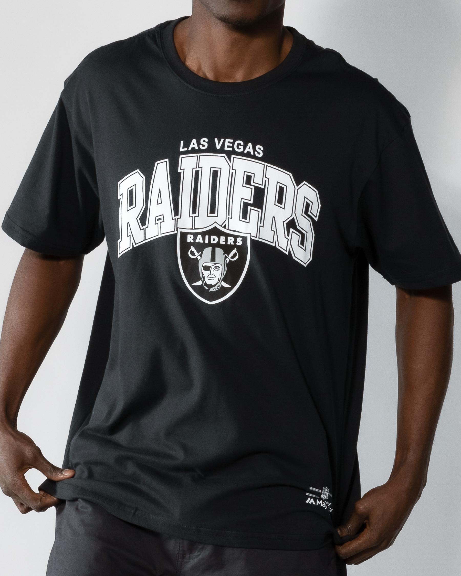 Majestic Athletic T-Shirts Las Vegas Raiders Majestic NFL Logo Arch Vintage T-Shirt - Faded Black