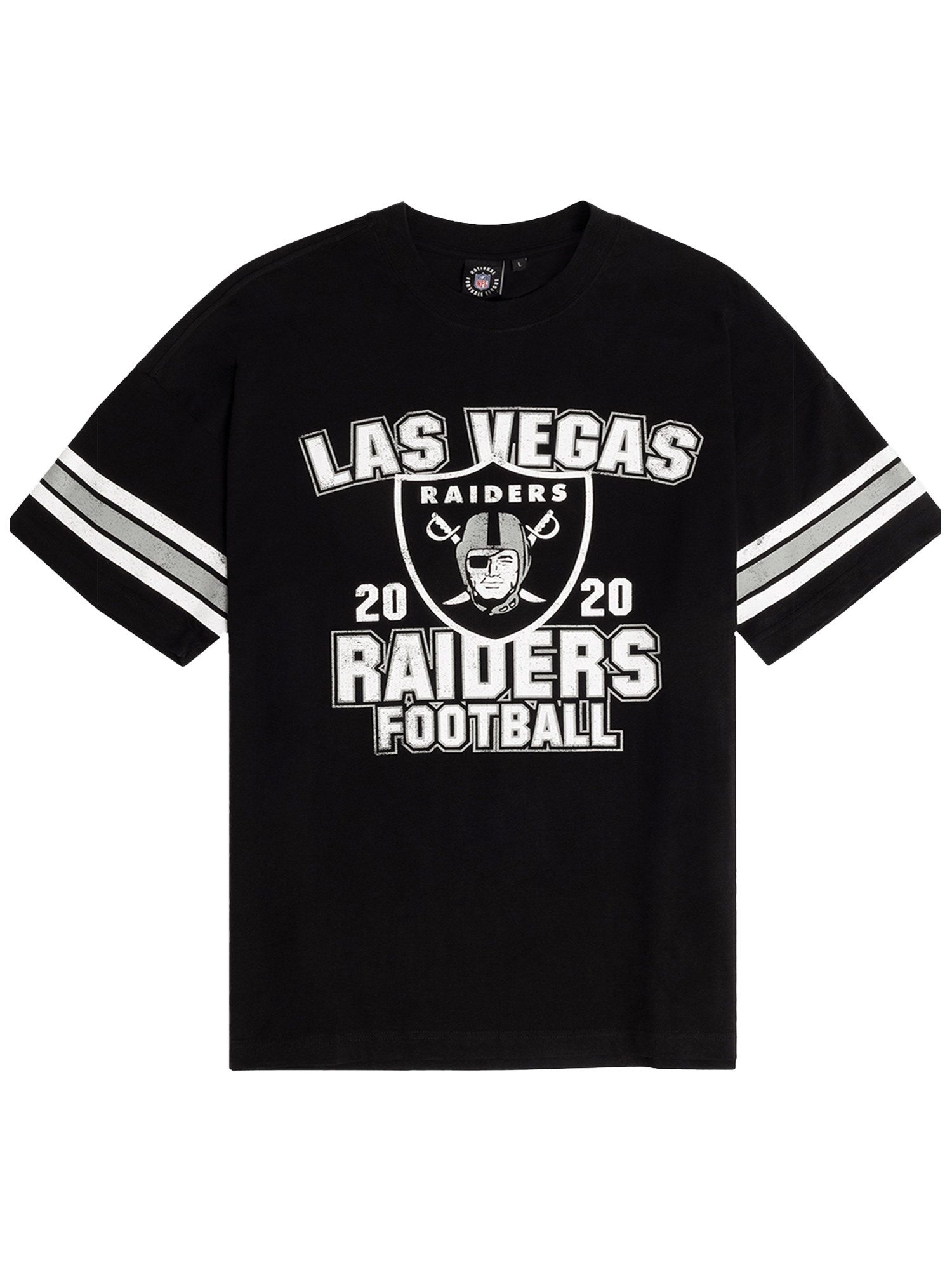 Majestic Athletic T-Shirts Las Vegas Raiders Majestic NFL Vintage Stripe Oversized T-Shirt - Black