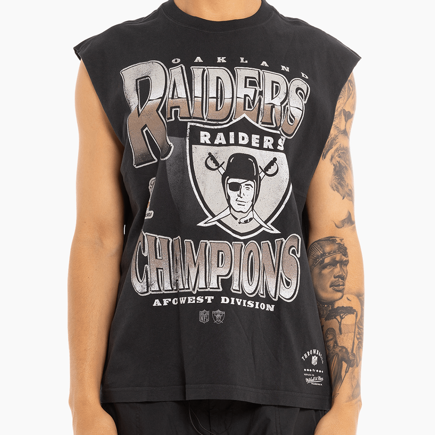 Mitchell And Ness T-Shirts Las Vegas Raiders Mitchell & Ness NFL 77 AFC Vintage Muscle T-Shirt - Faded Black