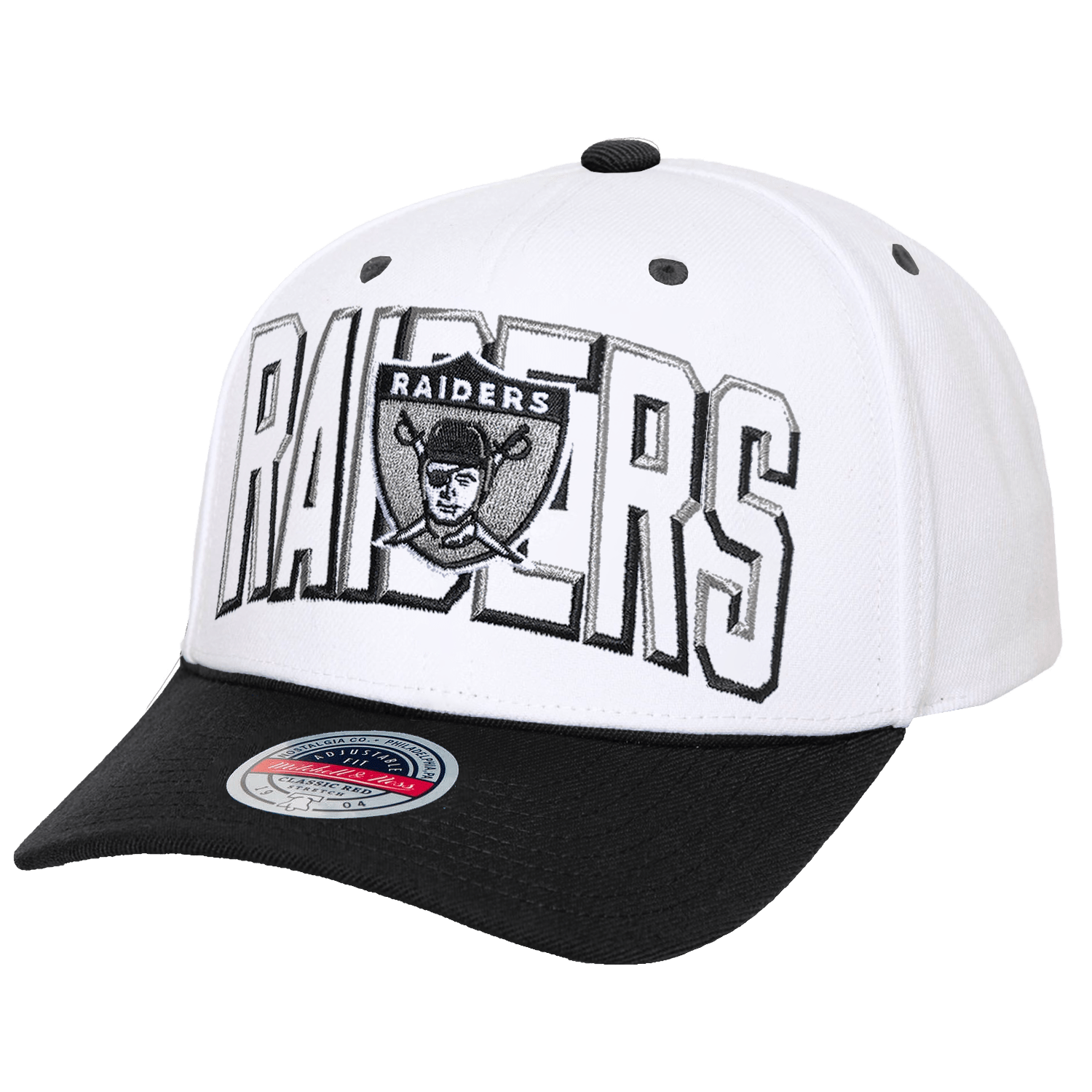 Mitchell And Ness Caps Las Vegas Raiders Mitchell & Ness NFL Bevel Classic Red Snapback Hat - White