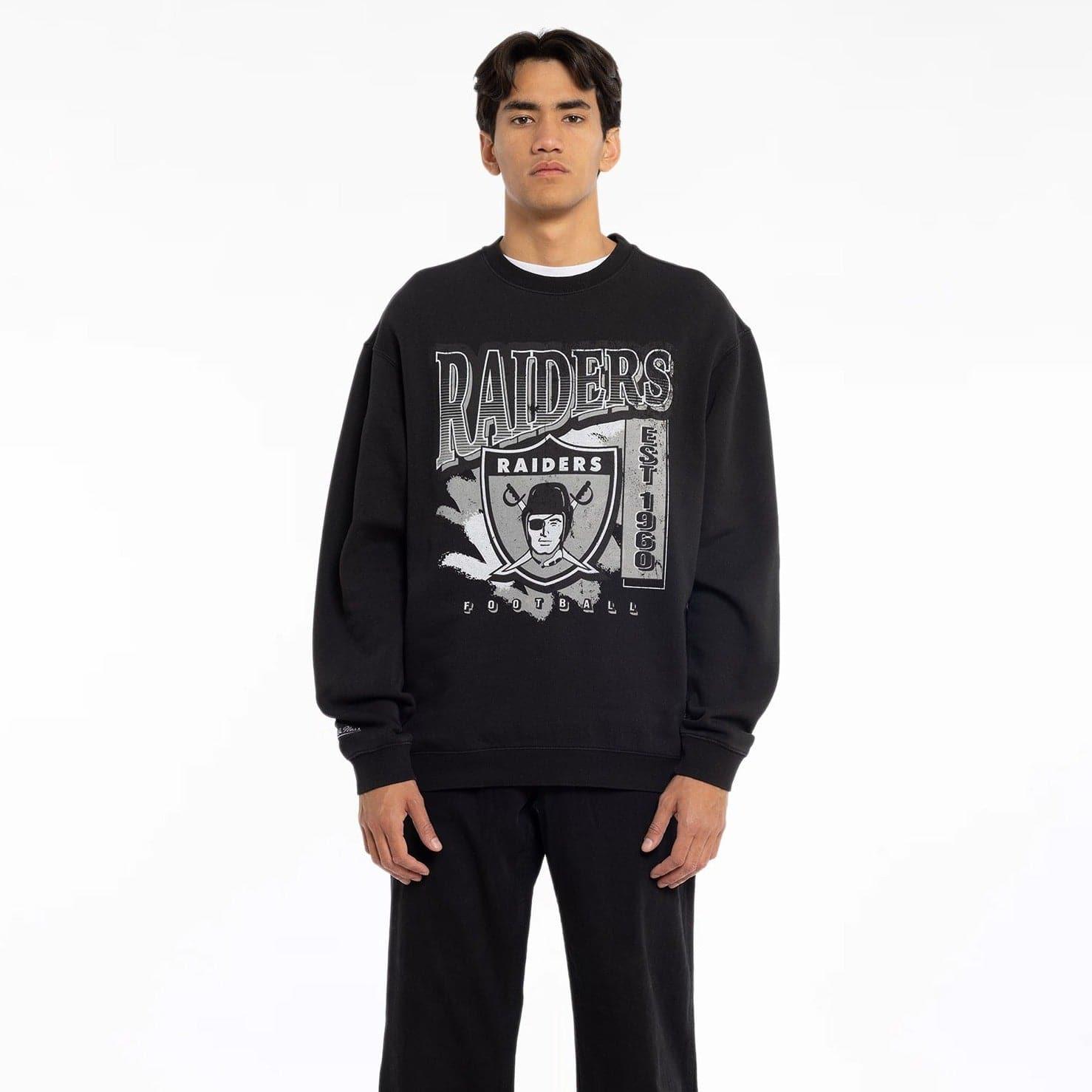Mitchell And Ness Jumpers Las Vegas Raiders Mitchell & Ness NFL Paint Brush Crew Jumper - Faded Black