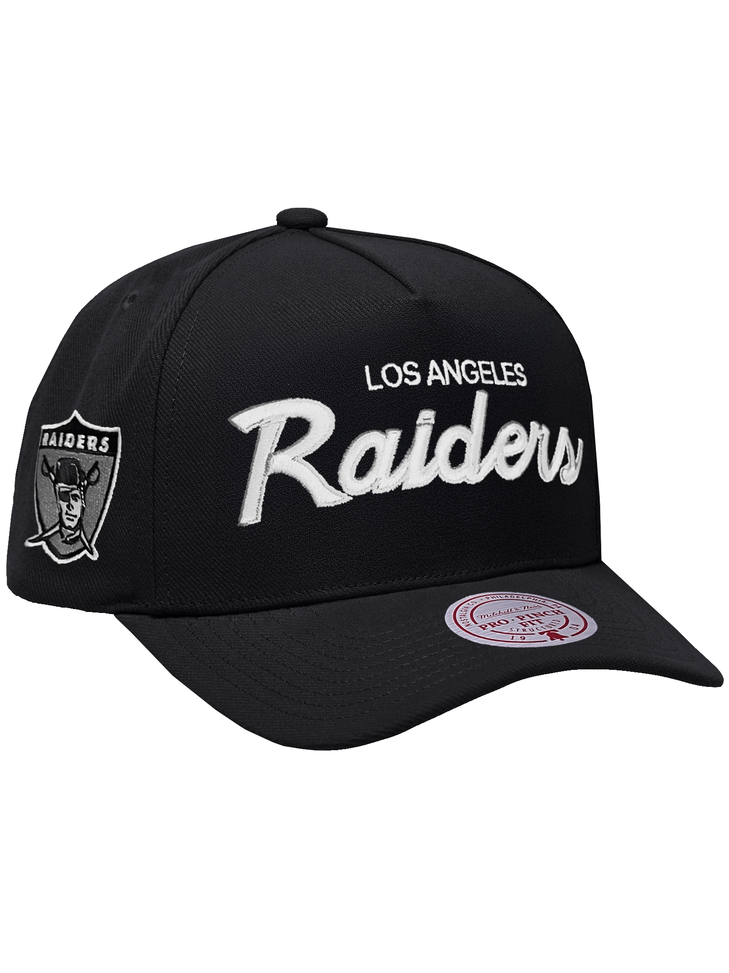 Mitchell And Ness Caps Las Vegas Raiders Mitchell & Ness NFL Script Pro Pinch Snapback Hat - Black