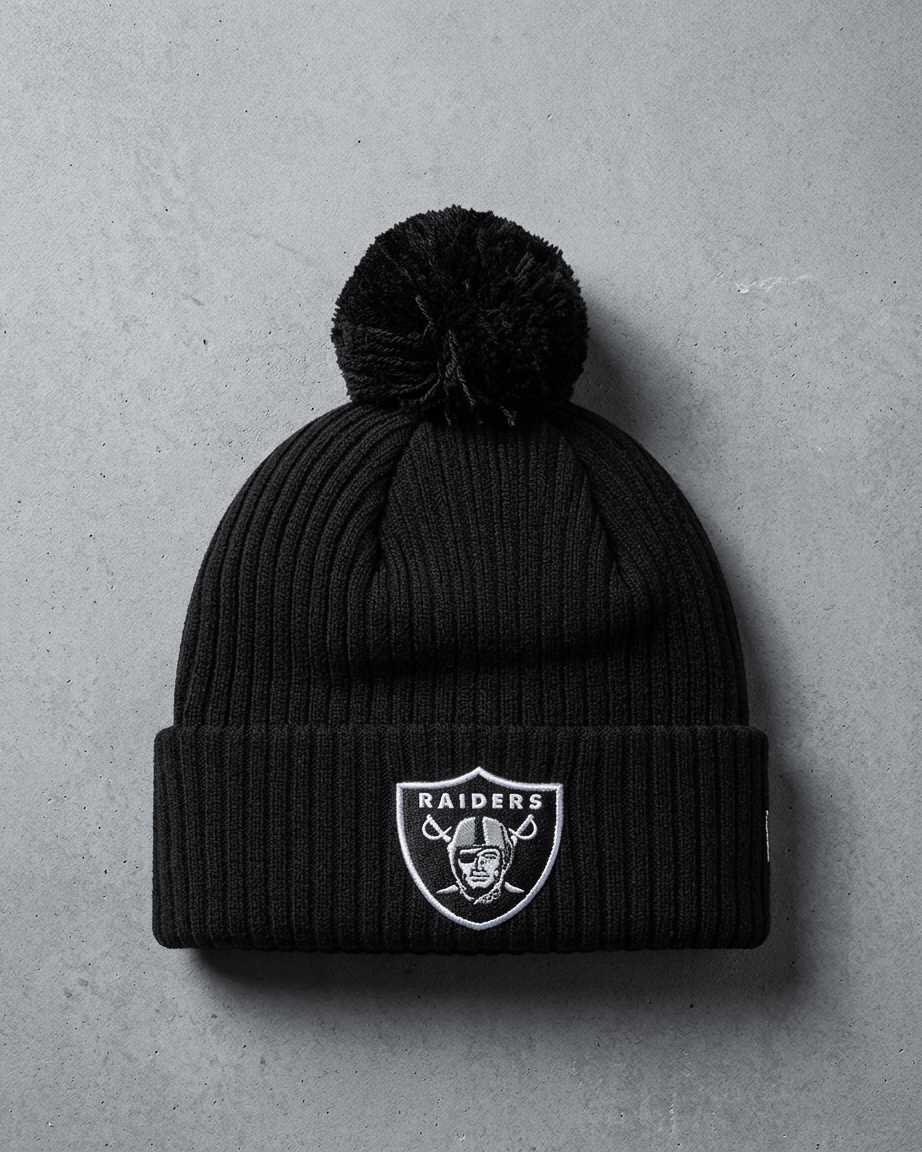New Era Beanies OSFM Las Vegas Raiders New Era MLB Team Ribbed Knit Pom Beanie - Black