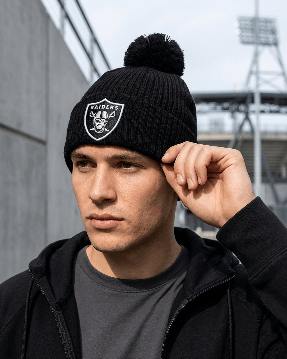 New Era Beanies OSFM Las Vegas Raiders New Era MLB Team Ribbed Knit Pom Beanie - Black