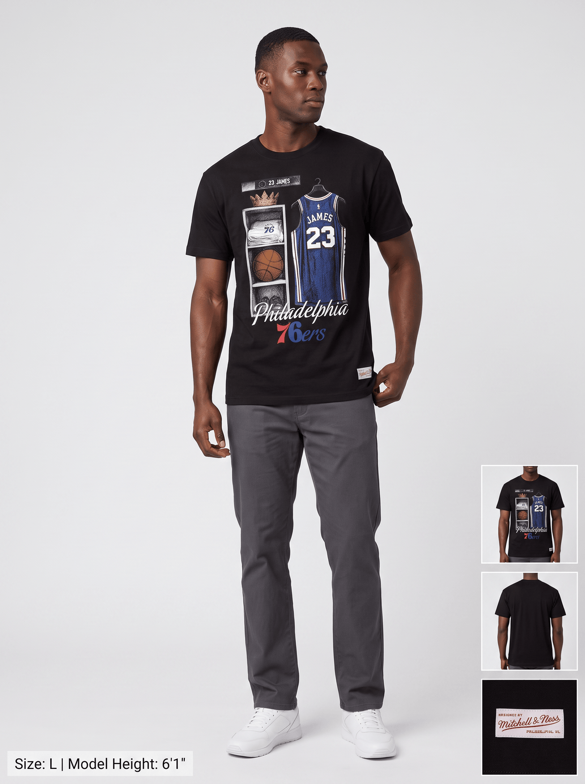 Mitchell And Ness T-Shirts LeBron James Philadelphia 76ers Mitchell & Ness NBA Locker Room T-Shirt - Black