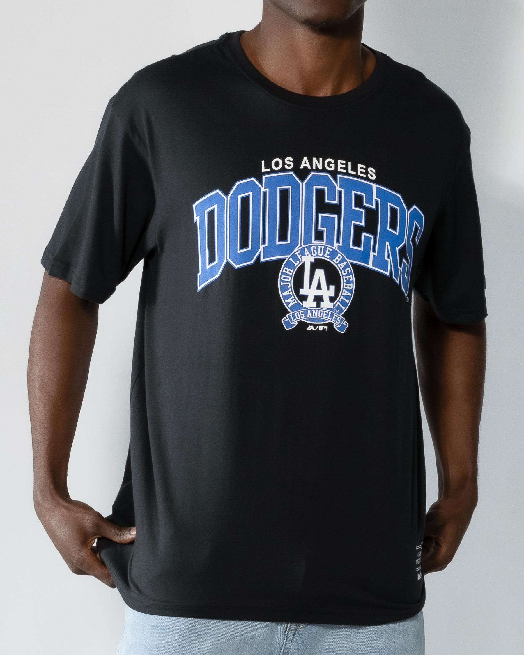 Majestic Athletic T-Shirts Los Angeles Dodgers Majestic MLB Logo Arch Vintage T-Shirt - Faded Black