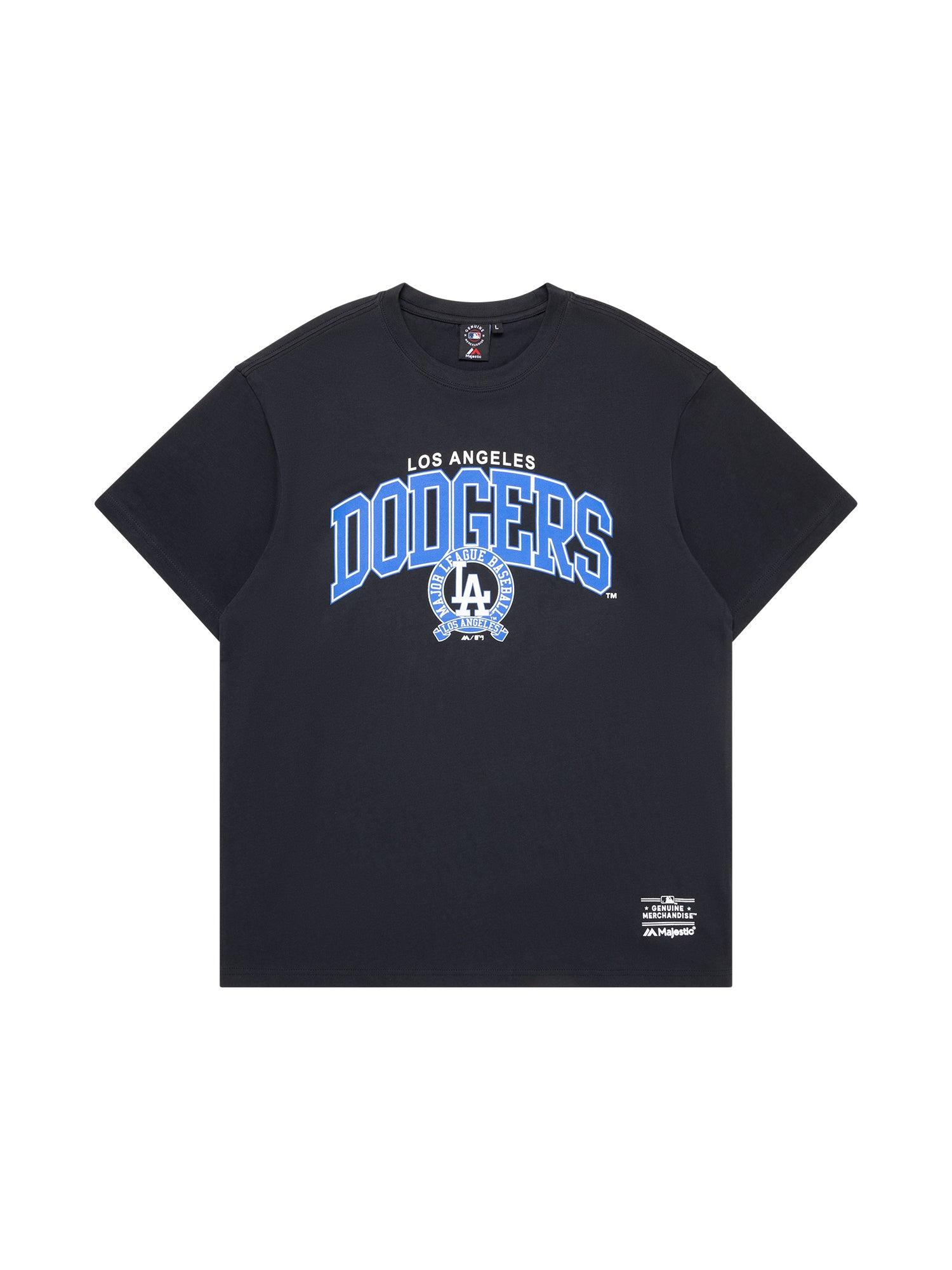 Majestic Athletic T-Shirts Los Angeles Dodgers Majestic MLB Logo Arch Vintage T-Shirt - Faded Black