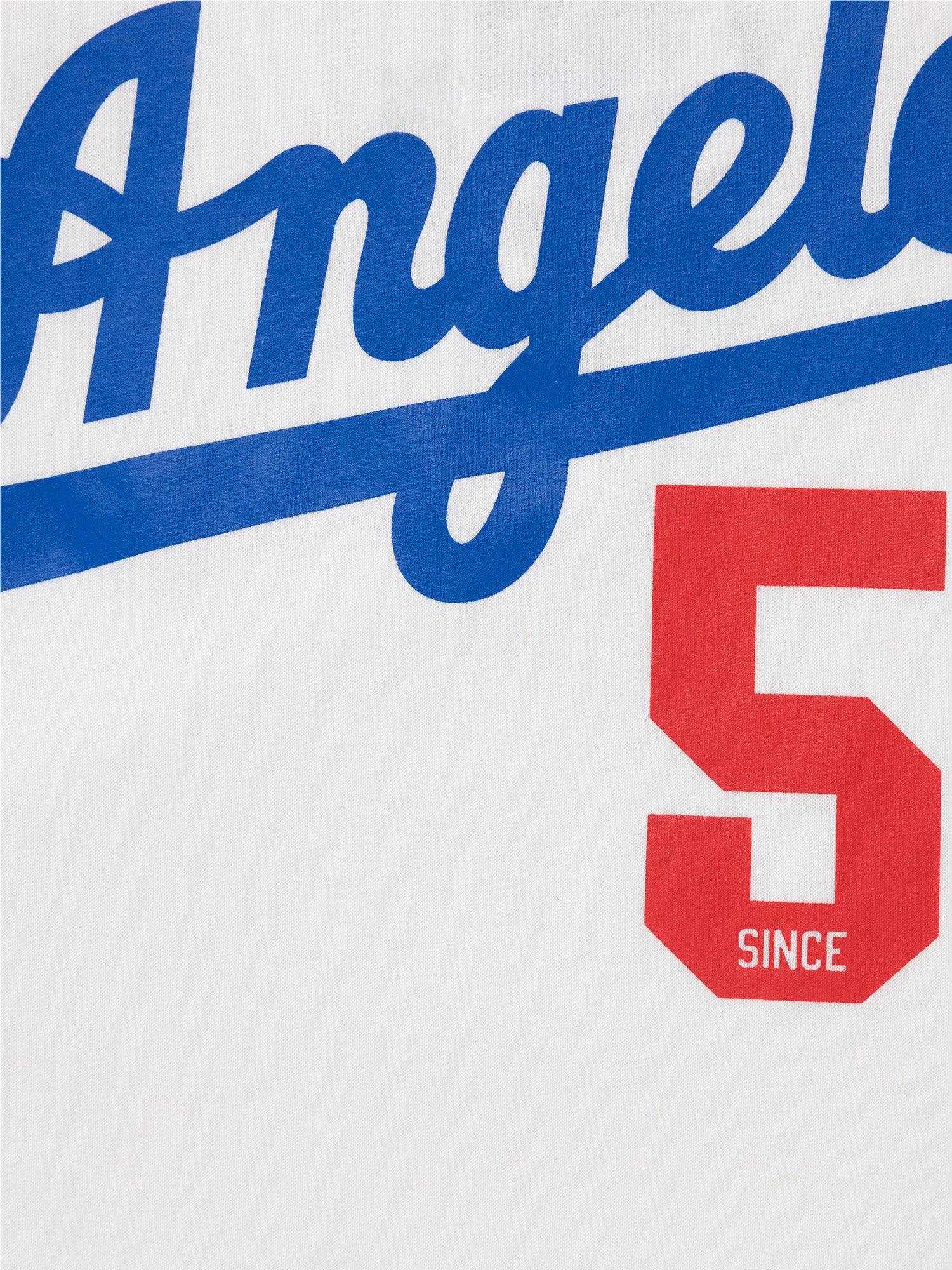 Majestic Athletic T-Shirts Los Angeles Dodgers Majestic MLB Script Number Vintage T-Shirt - Vintage White