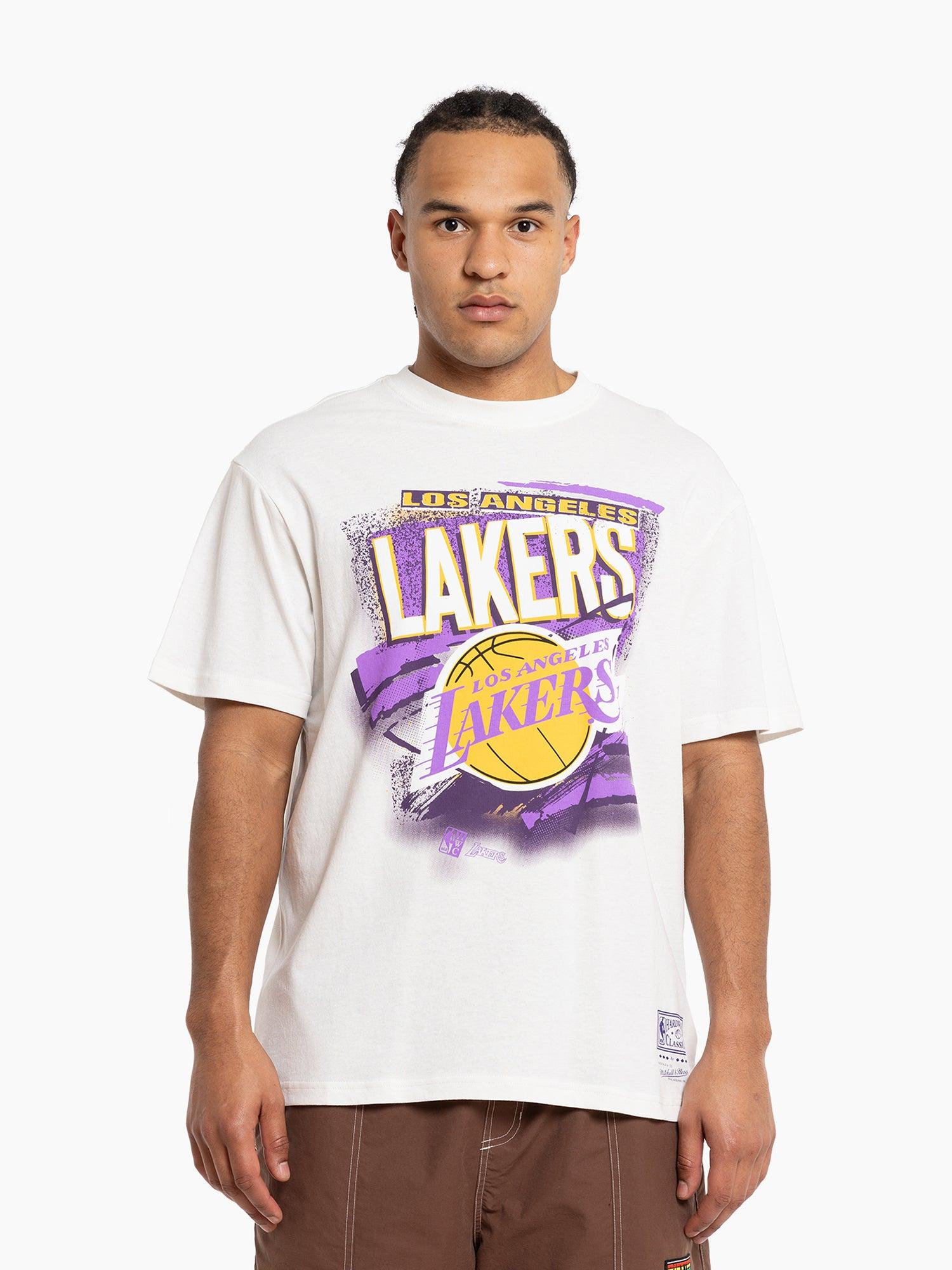 Mitchell And Ness T-Shirts Los Angeles Lakers Mitchell & Ness NBA Abstract Vintage T-Shirt - Vintage White