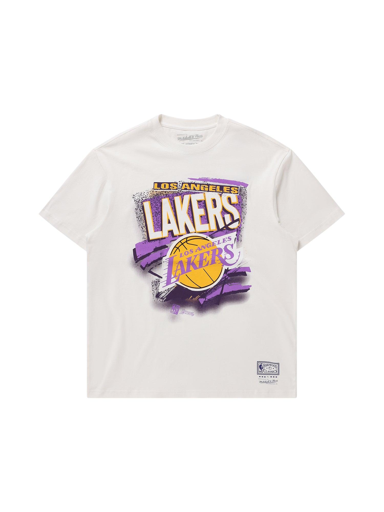 Mitchell And Ness T-Shirts Los Angeles Lakers Mitchell & Ness NBA Abstract Vintage T-Shirt - Vintage White