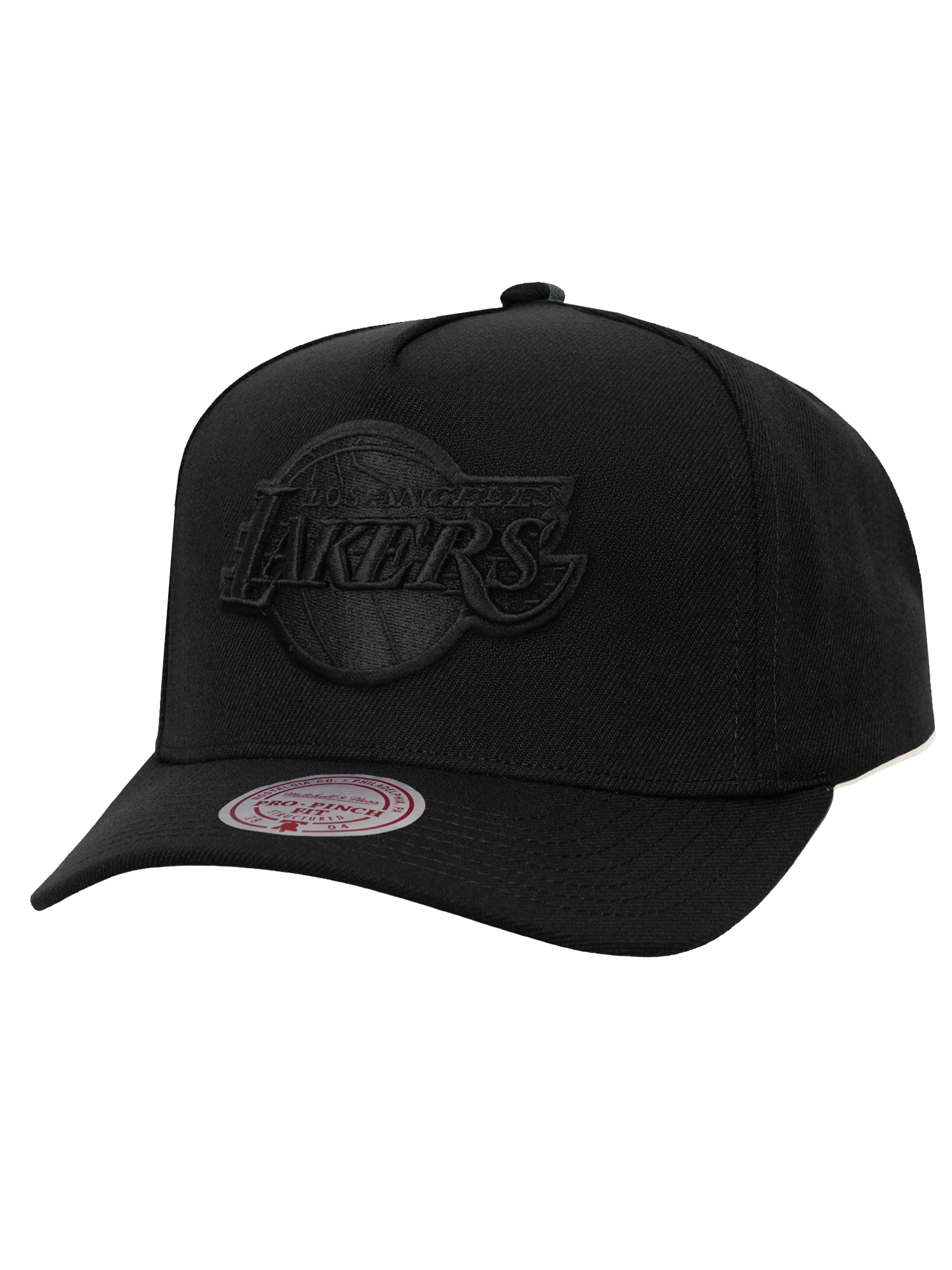 Mitchell And Ness Caps Los Angeles Lakers Mitchell & Ness NBA Black On Black Pro Pinch Snapback Hat -