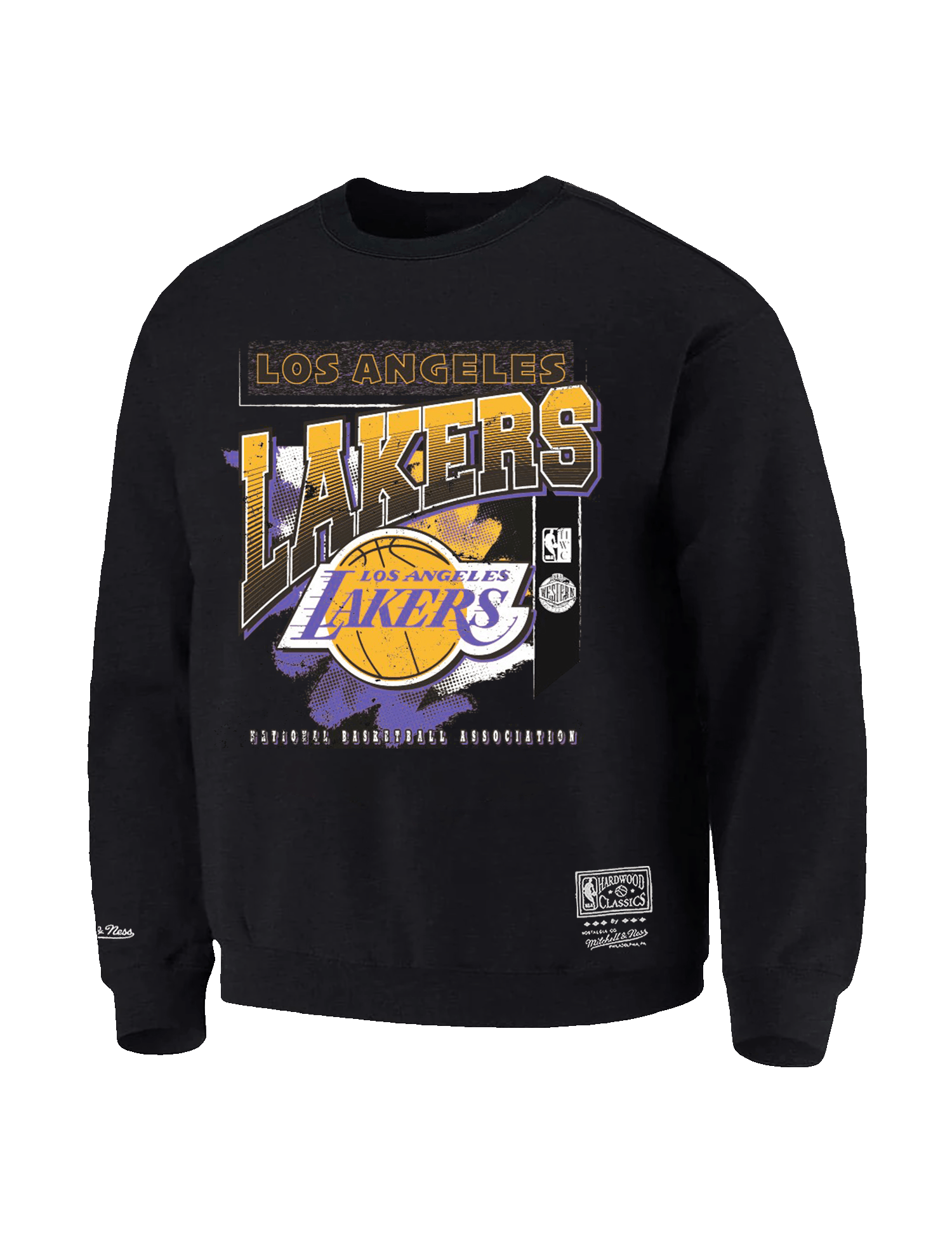 Mitchell And Ness Jumpers Los Angeles Lakers Mitchell & Ness NBA Brush Off 2.0 Vintage Crew Jumper - Faded Black