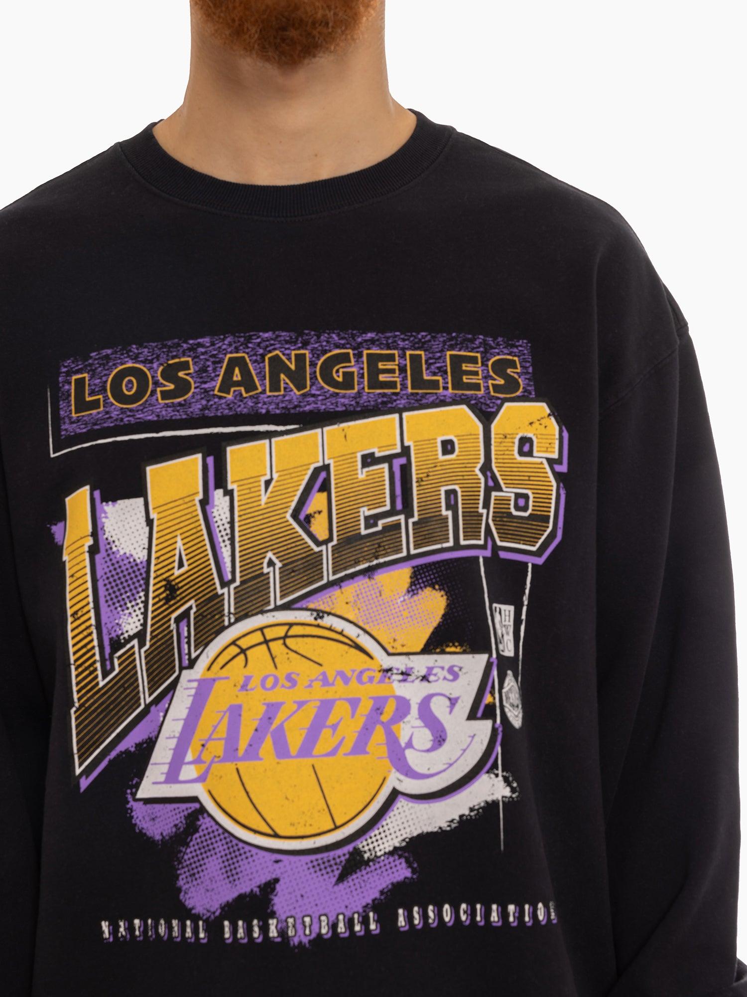 Mitchell And Ness Jumpers Los Angeles Lakers Mitchell & Ness NBA Brush Off 2.0 Vintage Crew Jumper - Faded Black