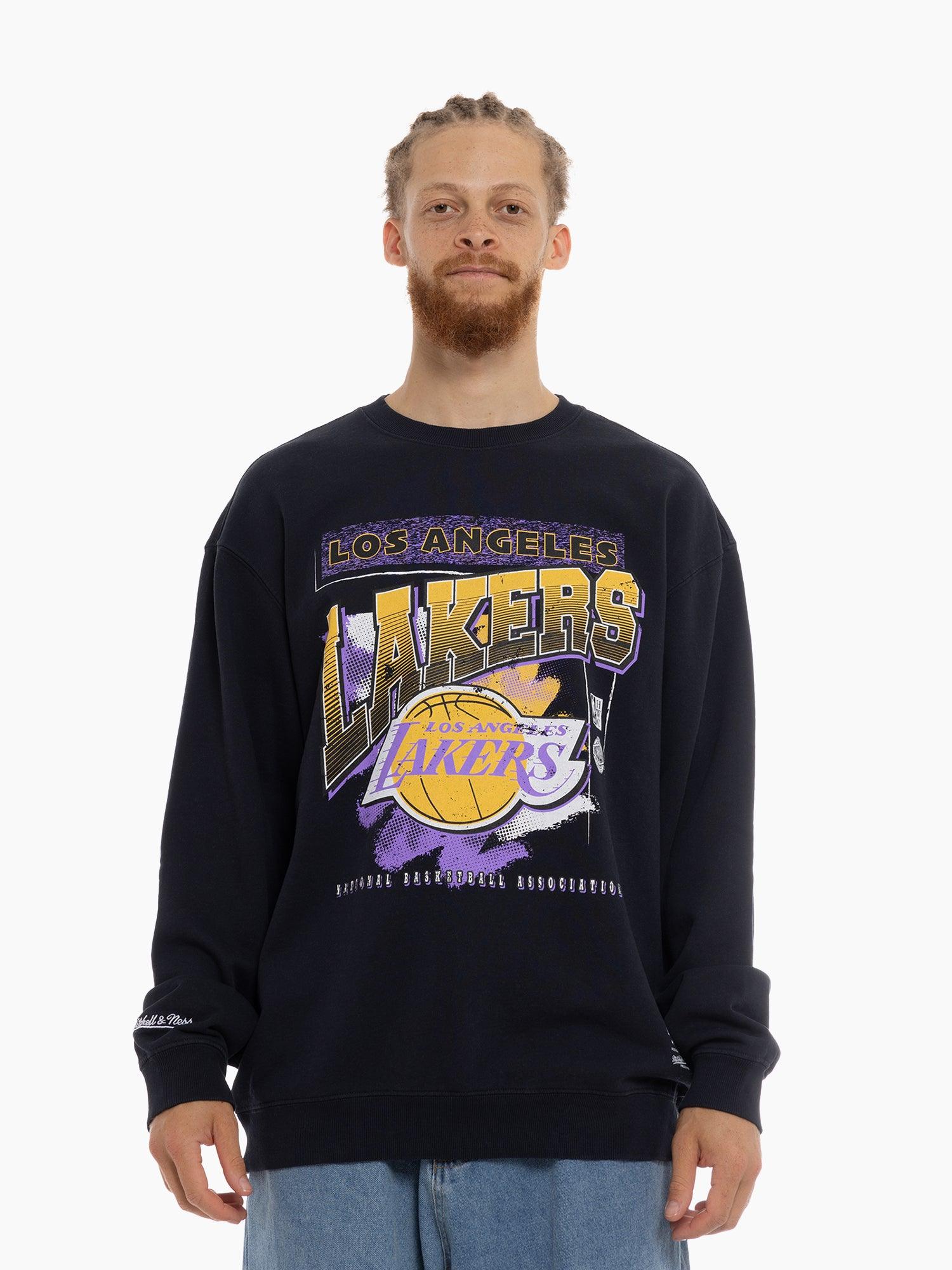 Mitchell And Ness Jumpers Los Angeles Lakers Mitchell & Ness NBA Brush Off 2.0 Vintage Crew Jumper - Faded Black