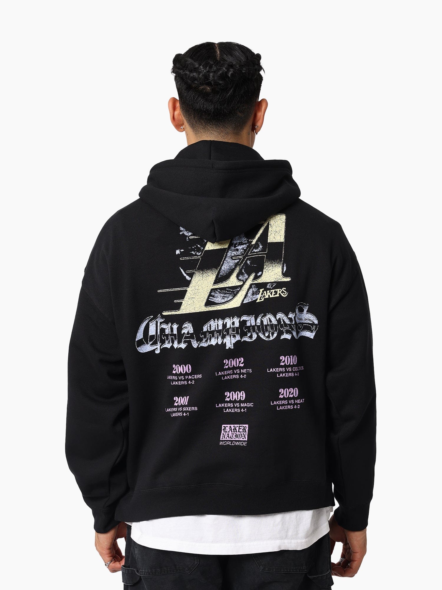 Mitchell And Ness Jumpers Los Angeles Lakers Mitchell & Ness NBA Champs Chrome Vintage Hoodie Jumper - Black