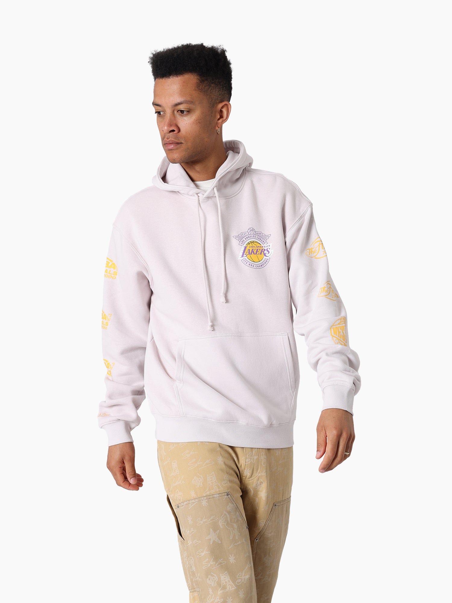 Mitchell And Ness Jumpers Los Angeles Lakers Mitchell & Ness NBA Champs History Vintage Hoodie Jumper - Orchid