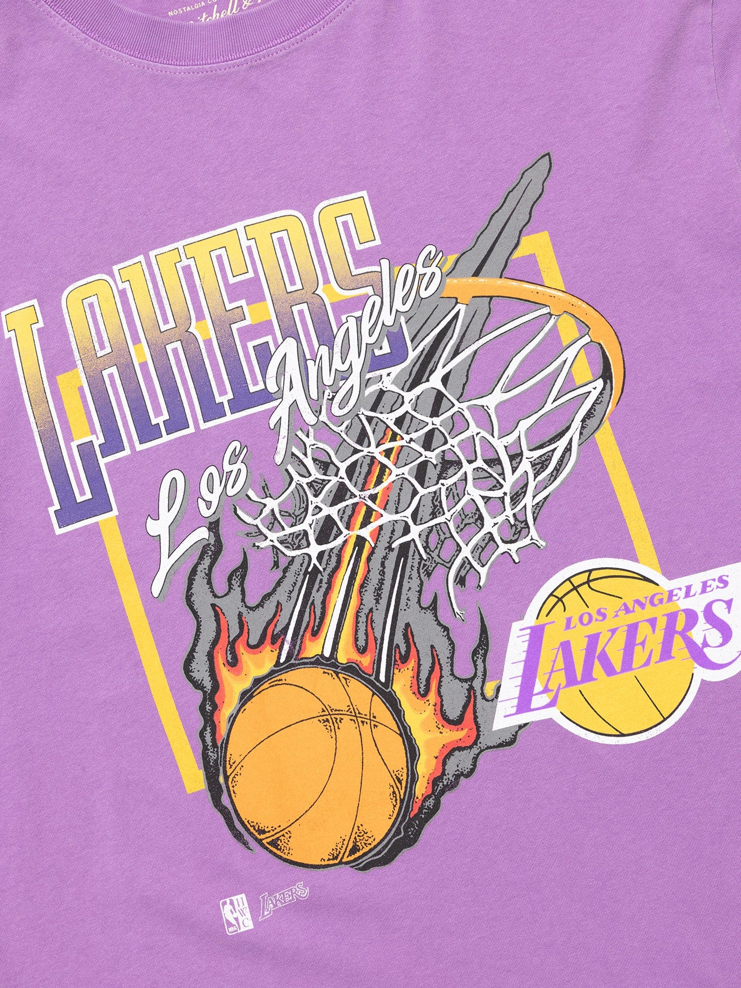 Mitchell And Ness T-Shirts Los Angeles Lakers Mitchell & Ness NBA Fireball Vintage T-Shirt - Faded Purple