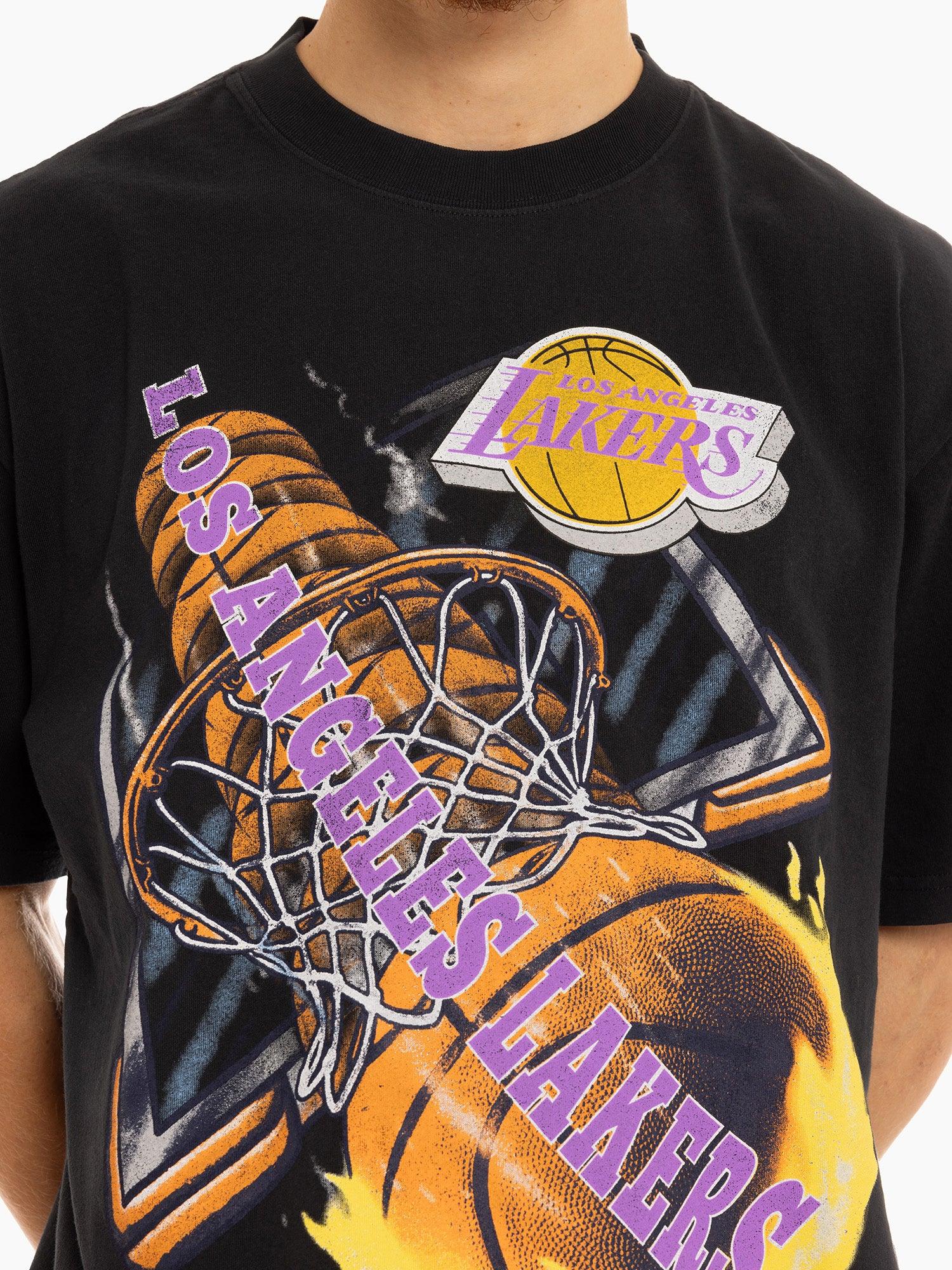Mitchell And Ness T-Shirts Los Angeles Lakers Mitchell & Ness NBA On Fire Vintage T-Shirt - Faded Black