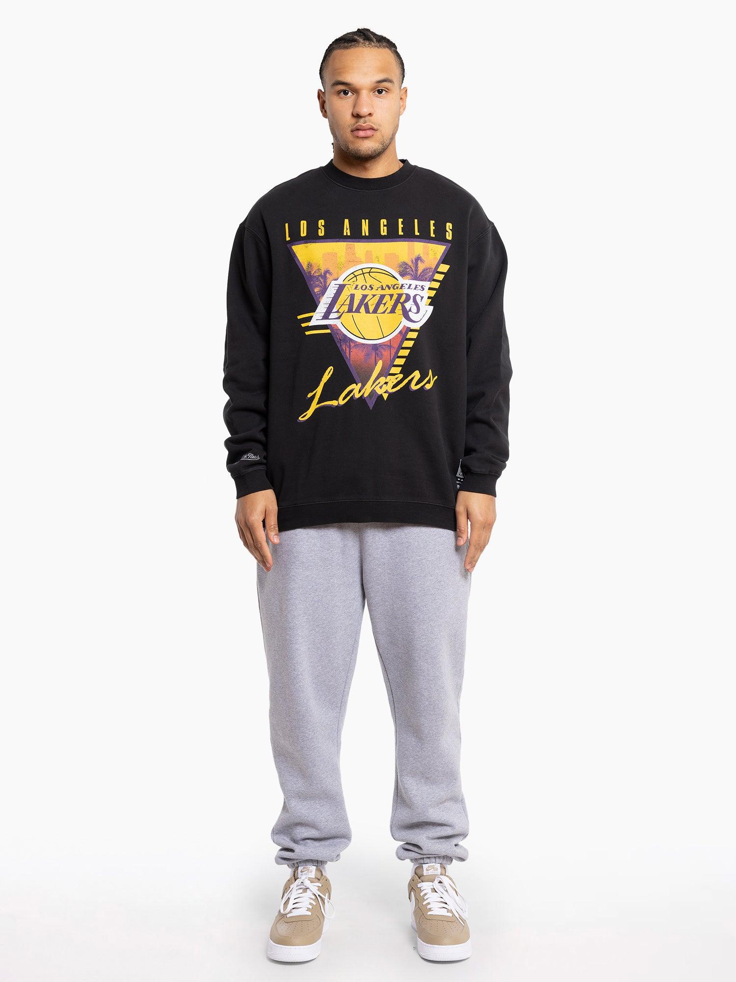 Mitchell And Ness Jumpers Los Angeles Lakers Mitchell & Ness NBA Tri Logo Vintage Crew Jumper - Faded Black