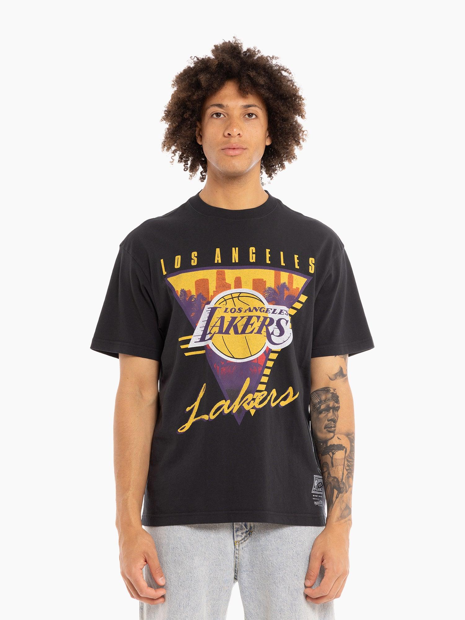 Mitchell And Ness T-Shirts Los Angeles Lakers Mitchell & Ness NBA Tri Logo Vintage T-Shirt - Faded Black