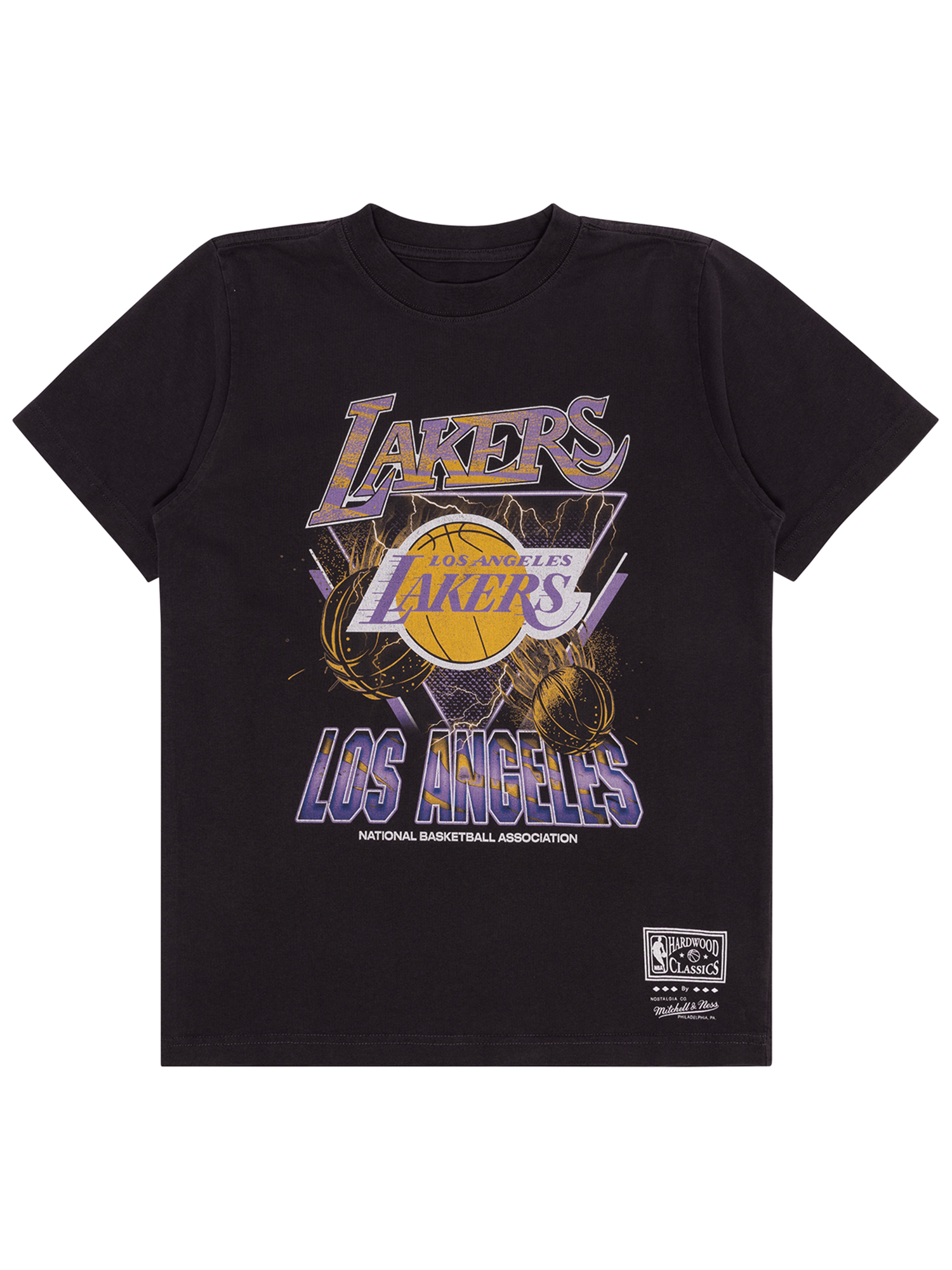 Mitchell And Ness T-Shirts Los Angeles Lakers Mitchell & Ness NBA Trigon Vintage T-Shirt - Overdyed Black