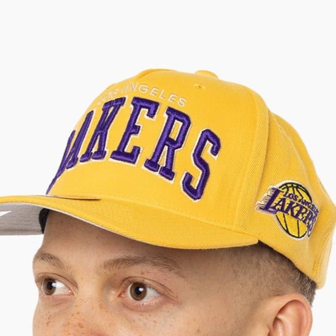Mitchell And Ness Caps Los Angeles Lakers Mitchell & Ness NBA Wordmark Pro Crown Snapback Hat - Yellow