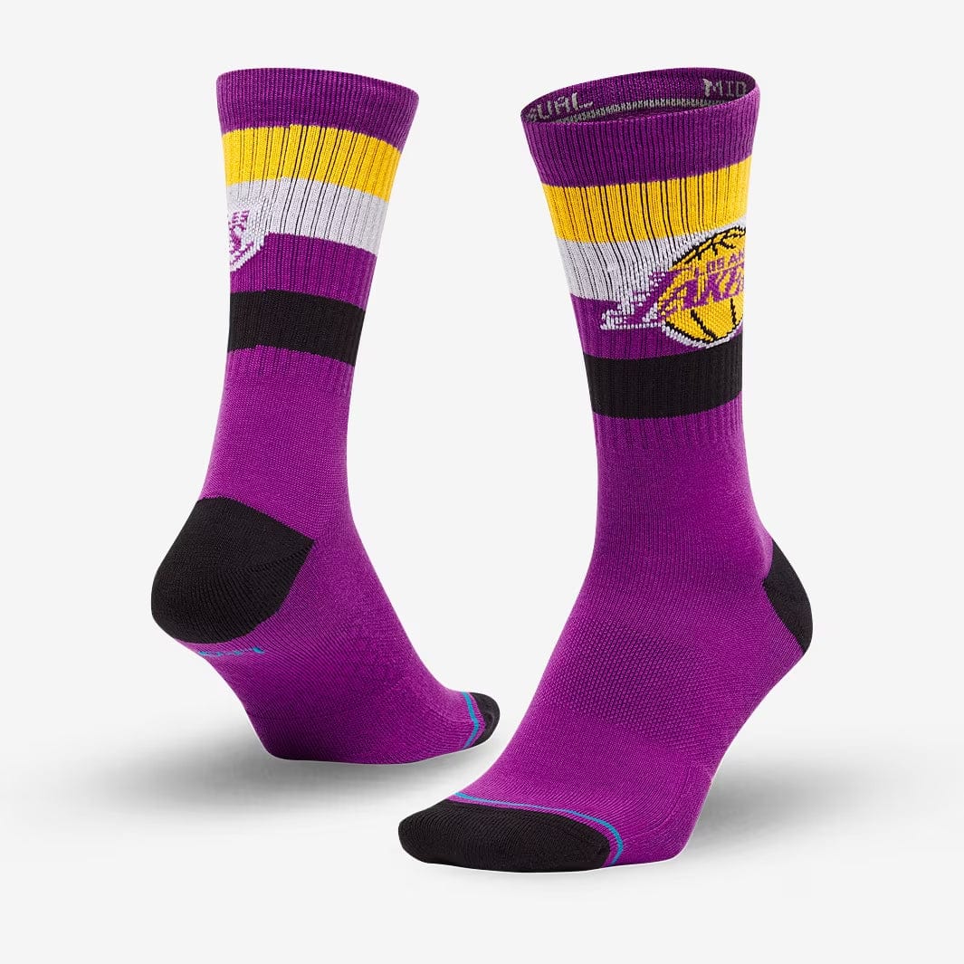 Stance Socks Large (9-12 US) Los Angeles Lakers Stance NBA Stripe Crew Socks - Purple