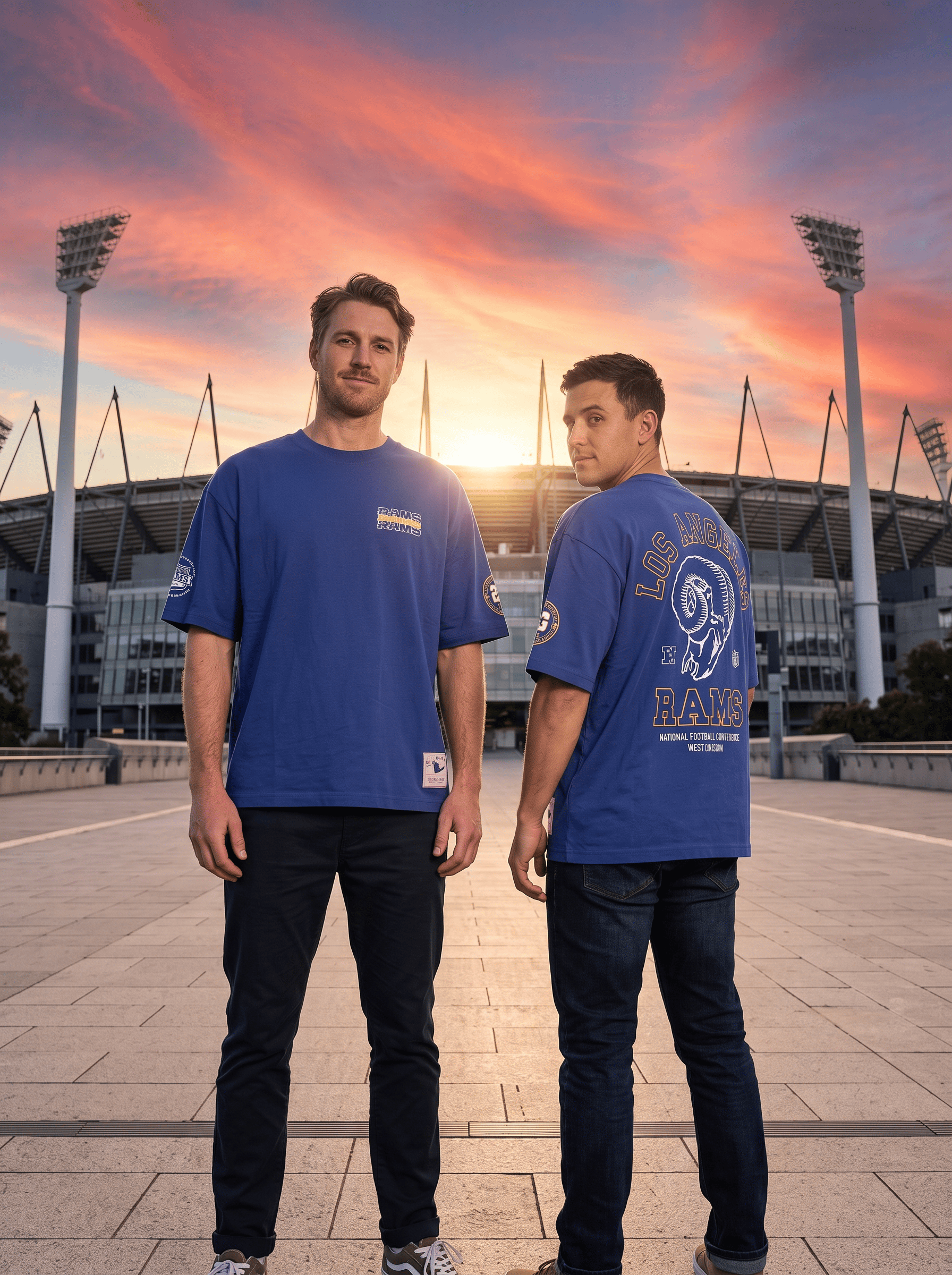 Mitchell And Ness T-Shirts Los Angeles Rams Mitchell & Ness NFL 25th Ann Box Fit Vintage T-Shirt - Blue