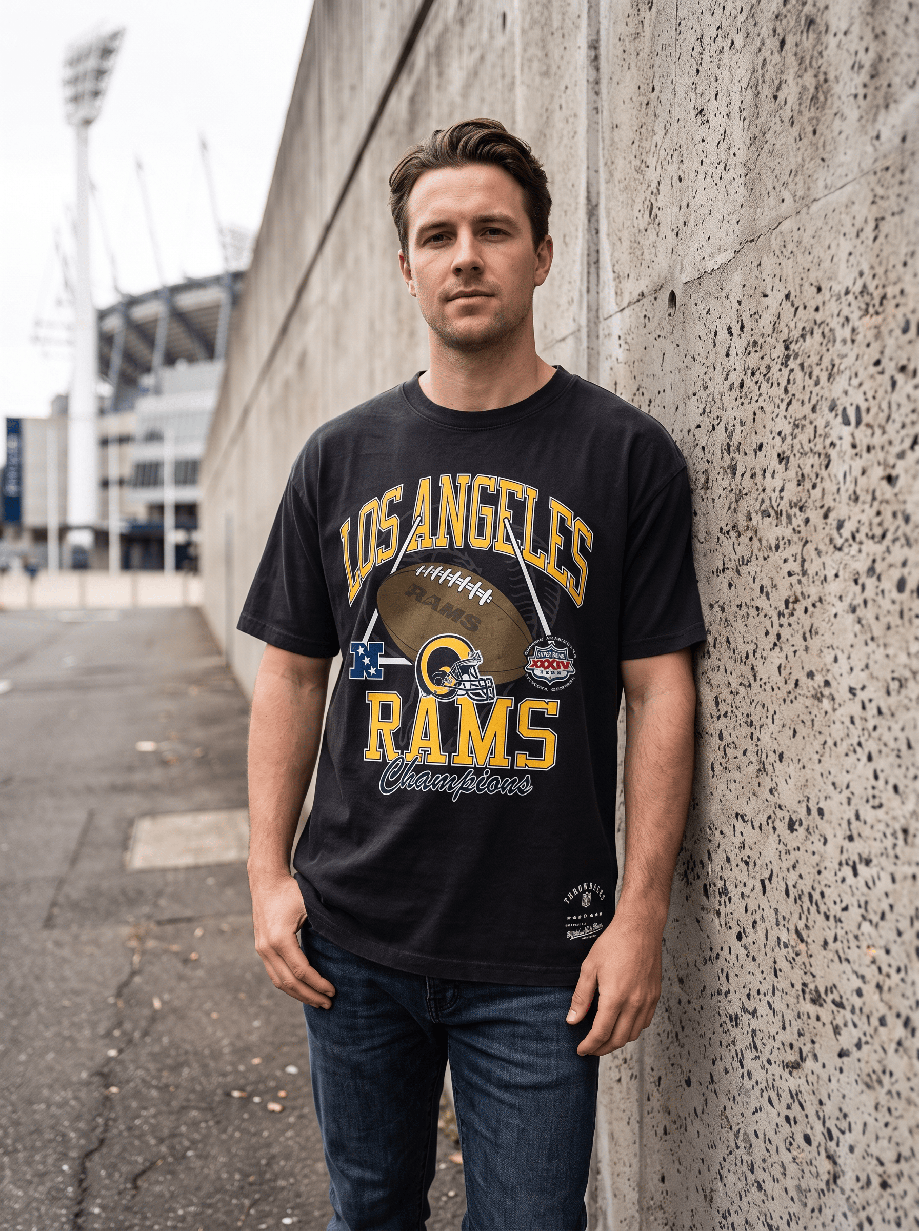 Mitchell And Ness T-Shirts Los Angeles Rams Mitchell & Ness NFL Field Goal Vintage T-Shirt - Washed Black