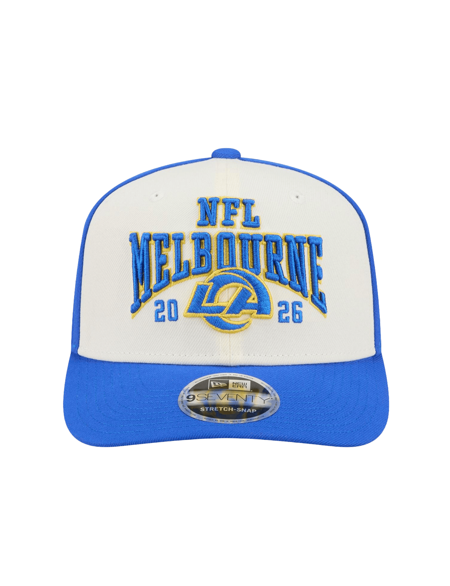 New Era Caps OSFM Los Angeles Rams New Era NFL 26 Melbourne Game 2 Tone Chrome 9SEVENTY Stretch-Snapback Hat