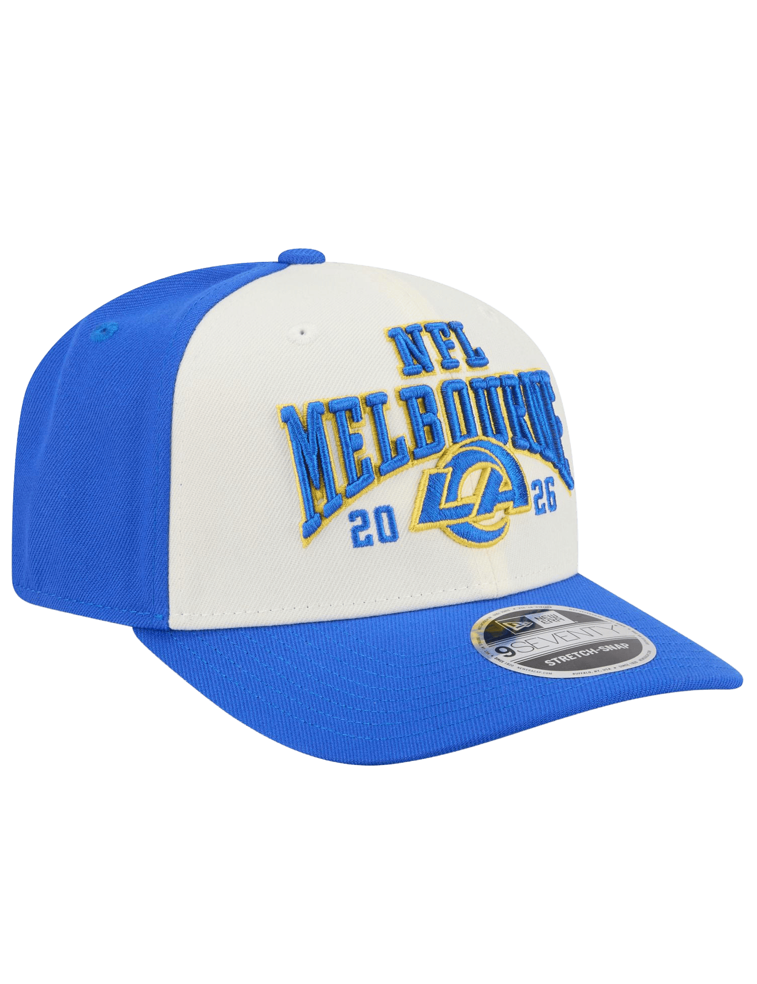 New Era Caps OSFM Los Angeles Rams New Era NFL 26 Melbourne Game 2 Tone Chrome 9SEVENTY Stretch-Snapback Hat