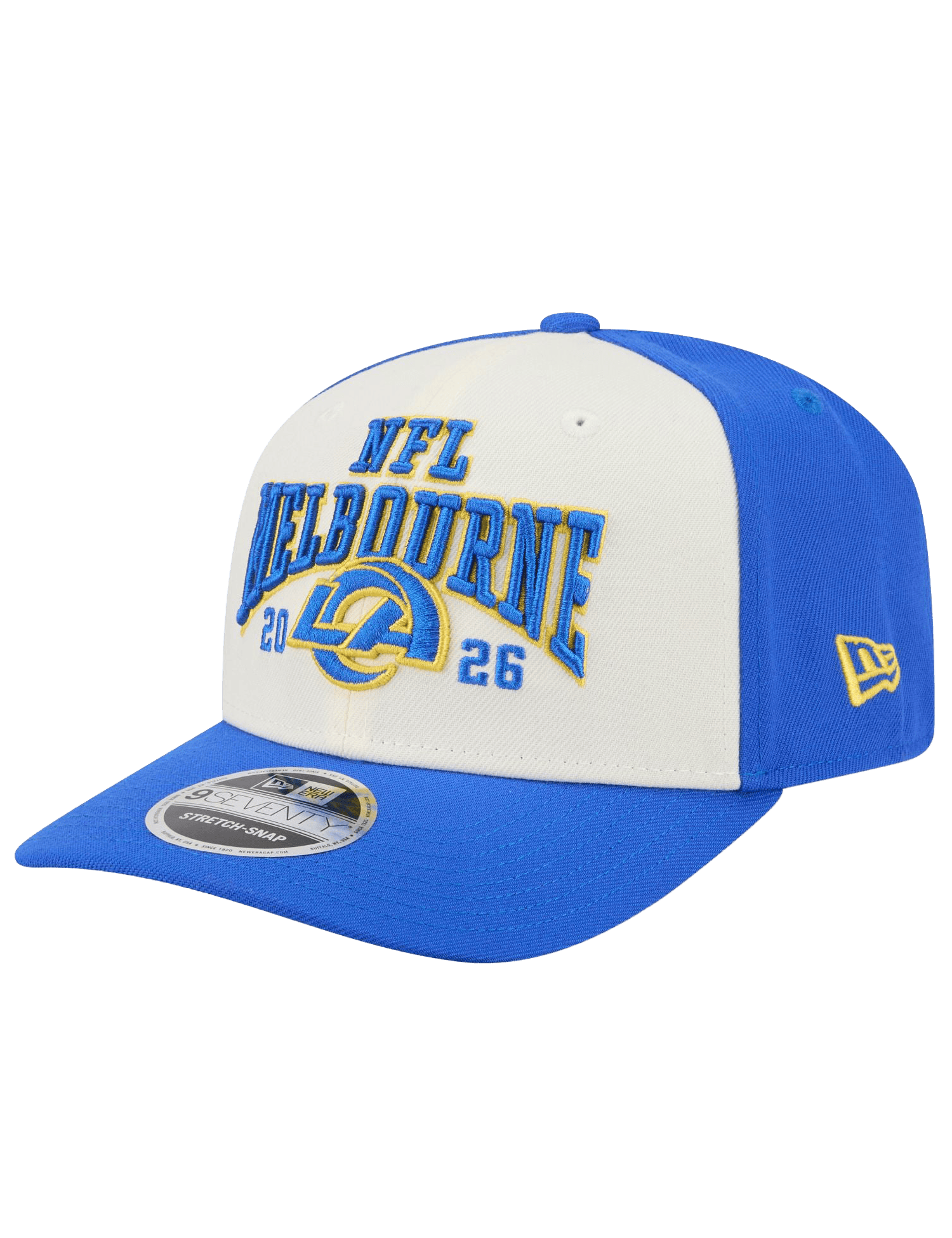 New Era Caps OSFM Los Angeles Rams New Era NFL 26 Melbourne Game 2 Tone Chrome 9SEVENTY Stretch-Snapback Hat