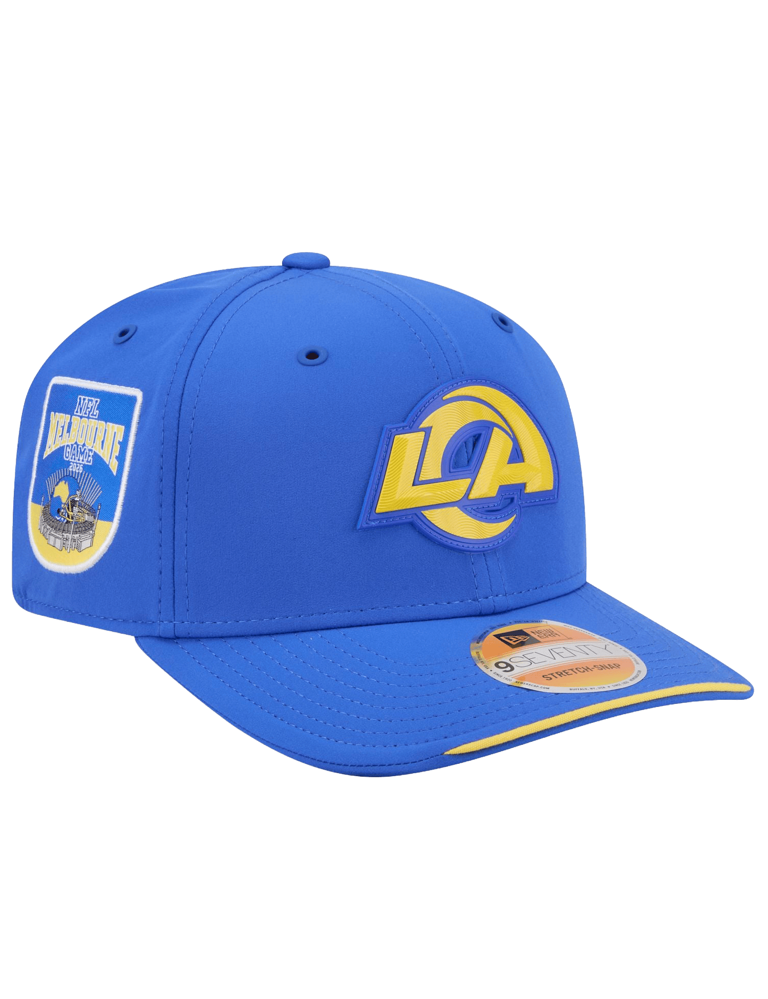 New Era Caps OSFM Los Angeles Rams New Era NFL 26 Melbourne Game Sideline 9SEVENTY Stretch-Snapback Hat - Blue