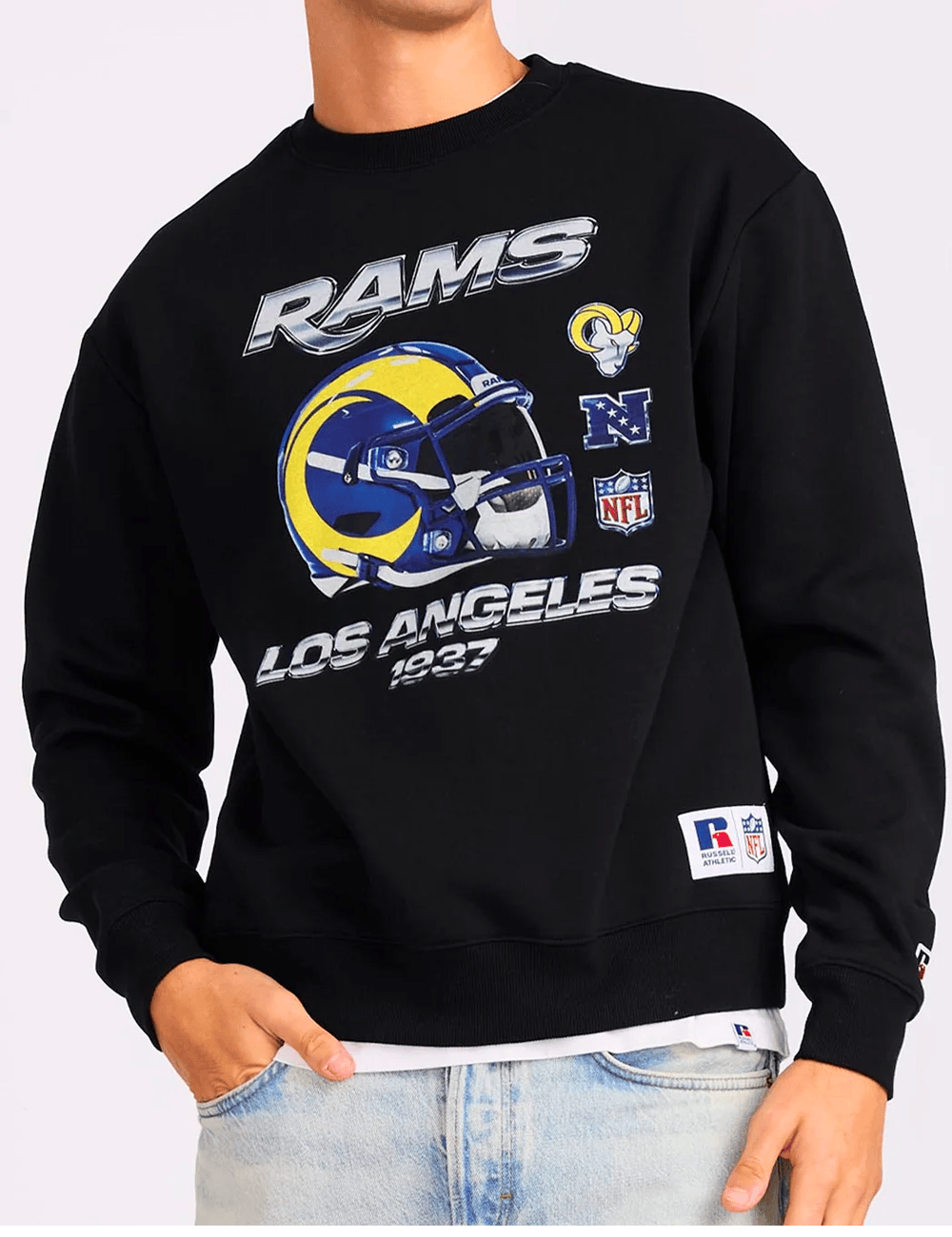 Russell Athletic Jumpers Los Angeles Rams Russell Athletic NFL Chrome Badge Crew Jumper - Black
