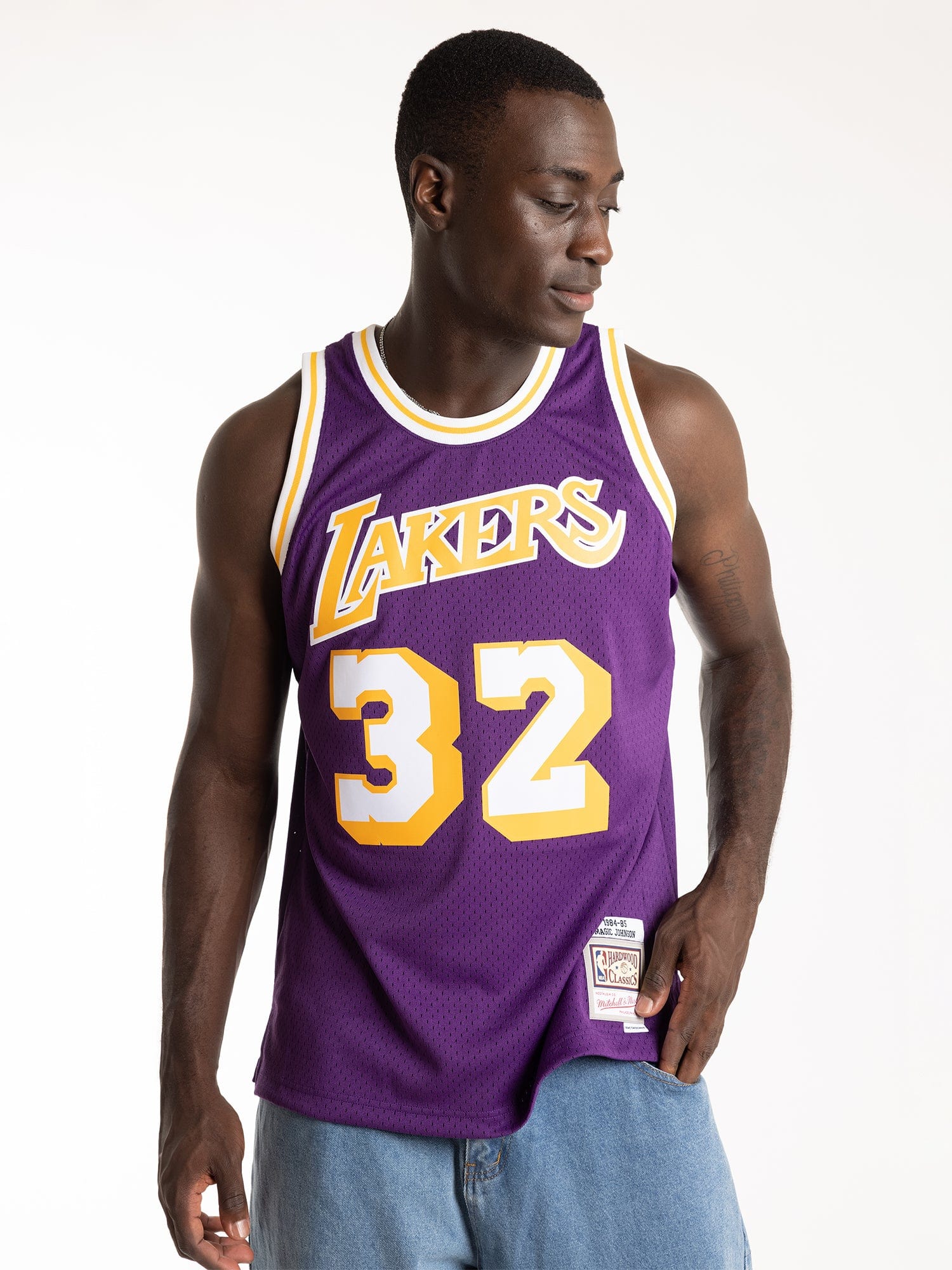 Mitchell And Ness Jerseys Magic Johnson Los Angeles Lakers Mitchell & Ness NBA 84-85 Swingman Jersey - Purple