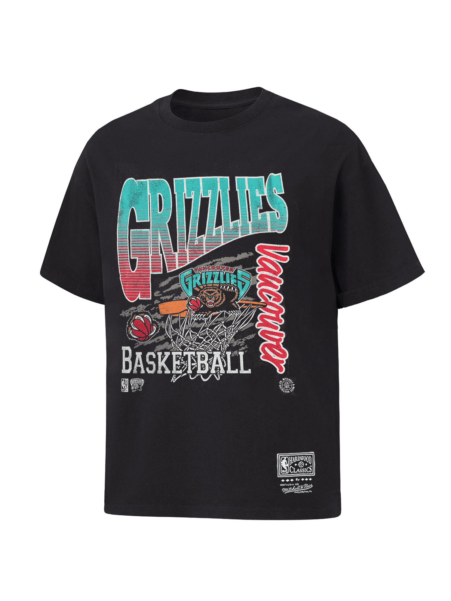 Mitchell And Ness T-Shirts Memphis Grizzlies Mitchell & Ness NBA Basketed Vintage T-Shirt - Overdyed Black