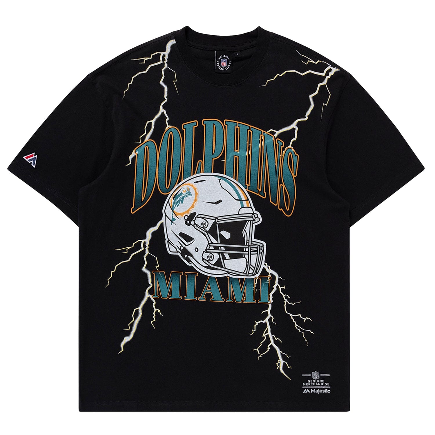 Majestic Athletic T-Shirts Miami Dolphins Majestic NFL Team Lightning Vintage T-Shirt - Faded Black