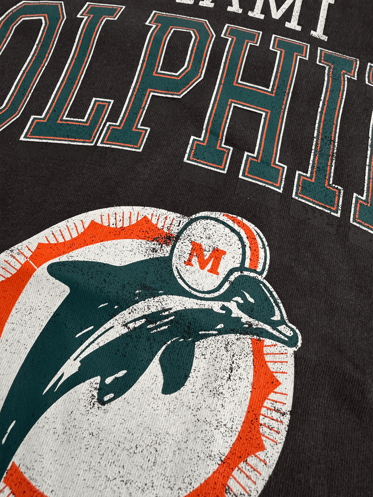 Mitchell And Ness T-Shirts Miami Dolphins Mitchell & Ness NFL Arch Boxy Vintage Muscle T-Shirt - Faded Black