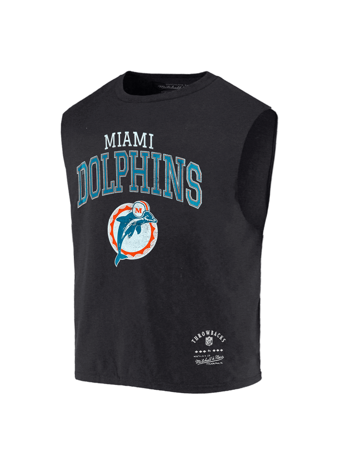 Mitchell And Ness T-Shirts Miami Dolphins Mitchell & Ness NFL Arch Boxy Vintage Muscle T-Shirt - Faded Black
