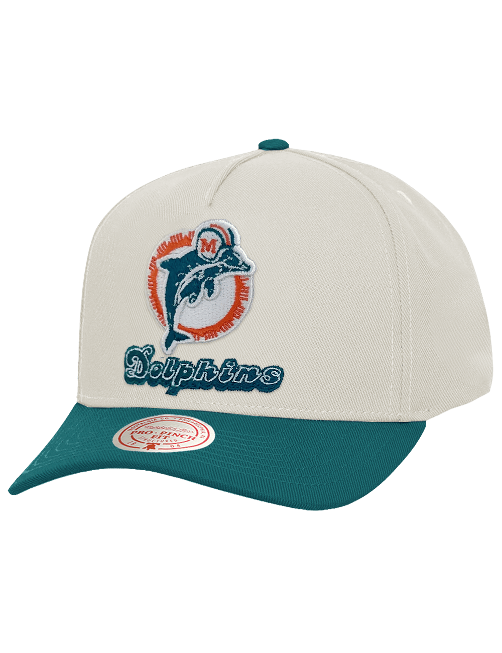 Mitchell And Ness Caps Miami Dolphins Mitchell & Ness NFL Team Pro Pinch Snapback Hat - White Cream