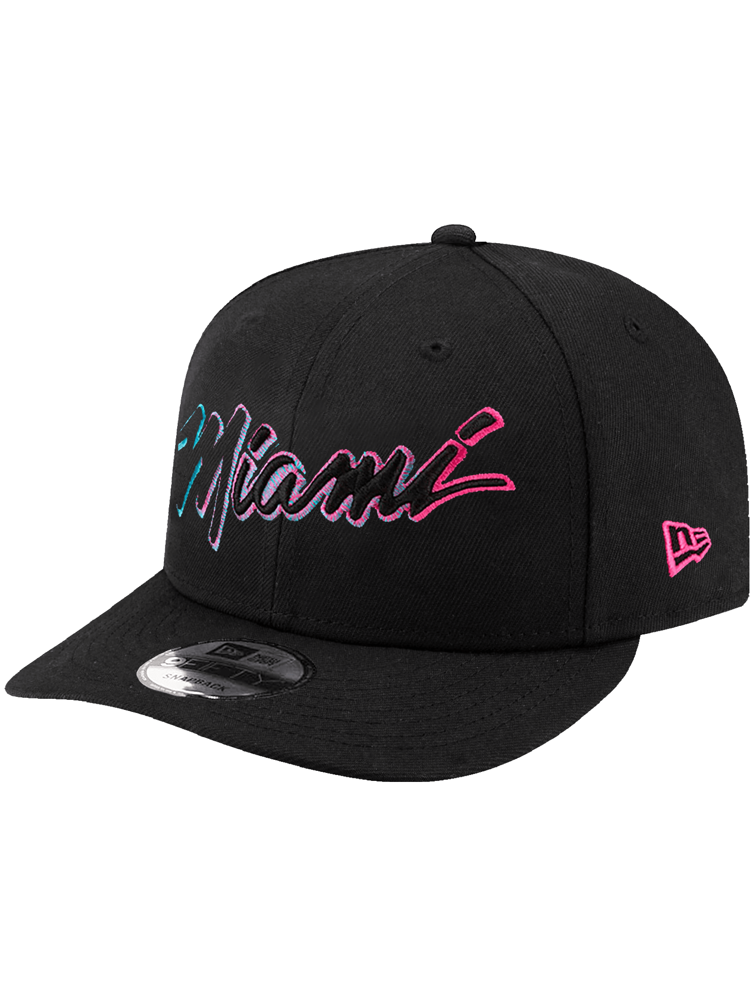 New Era Caps Miami Heat New Era NBA City Script Outline 9FIFTY Pre-Curved Snapback Hat - Black