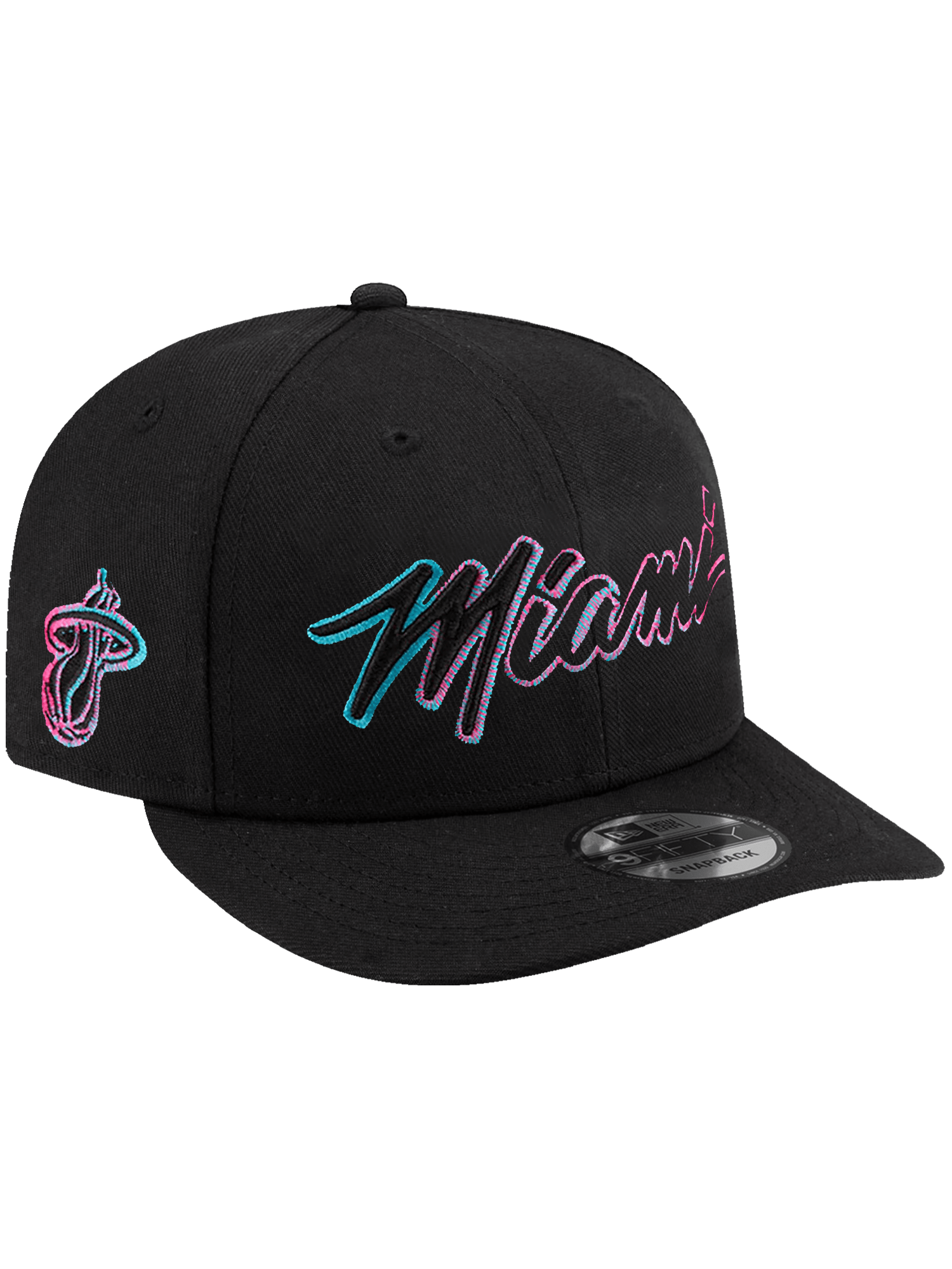 New Era Caps Miami Heat New Era NBA City Script Outline 9FIFTY Pre-Curved Snapback Hat - Black