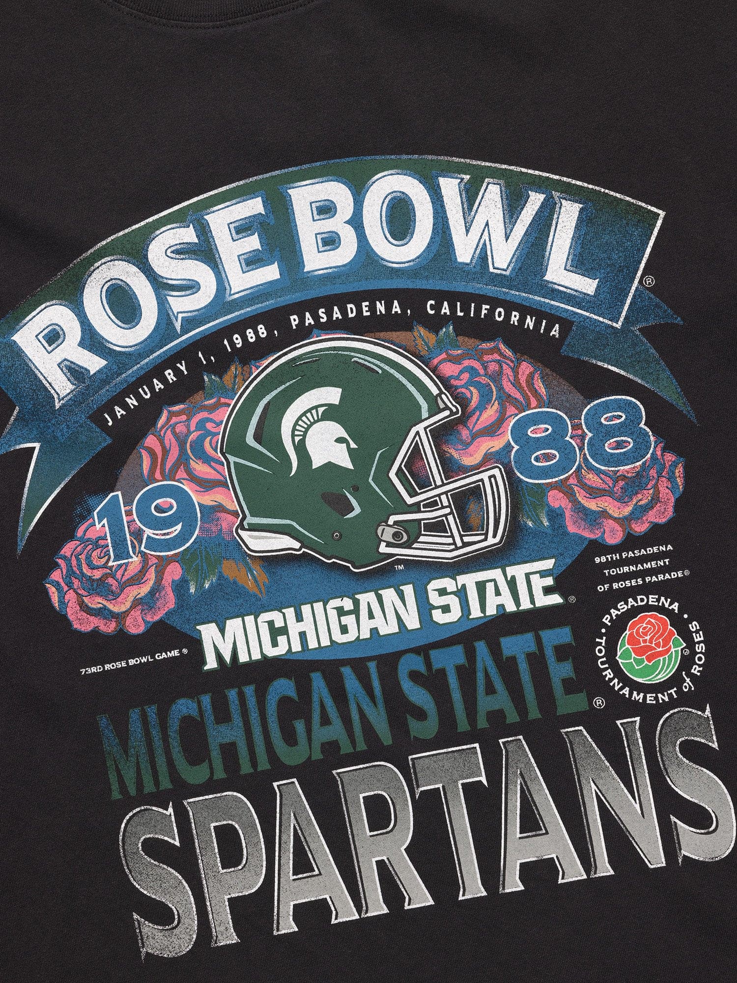 NCAA Branded T-Shirts Michigan State Spartans NCAA 88 Rose Bowl Vintage T-Shirt - Faded Black