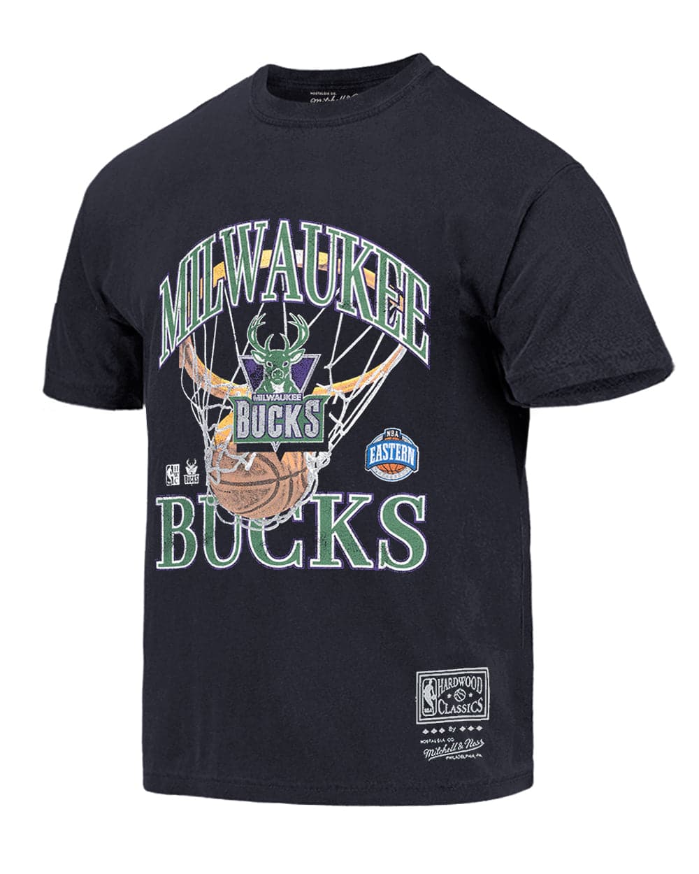 Mitchell And Ness T-Shirts Milwaukee Bucks Mitchell & Ness NBA HWC In The Net Vintage T-Shirt - Faded Black