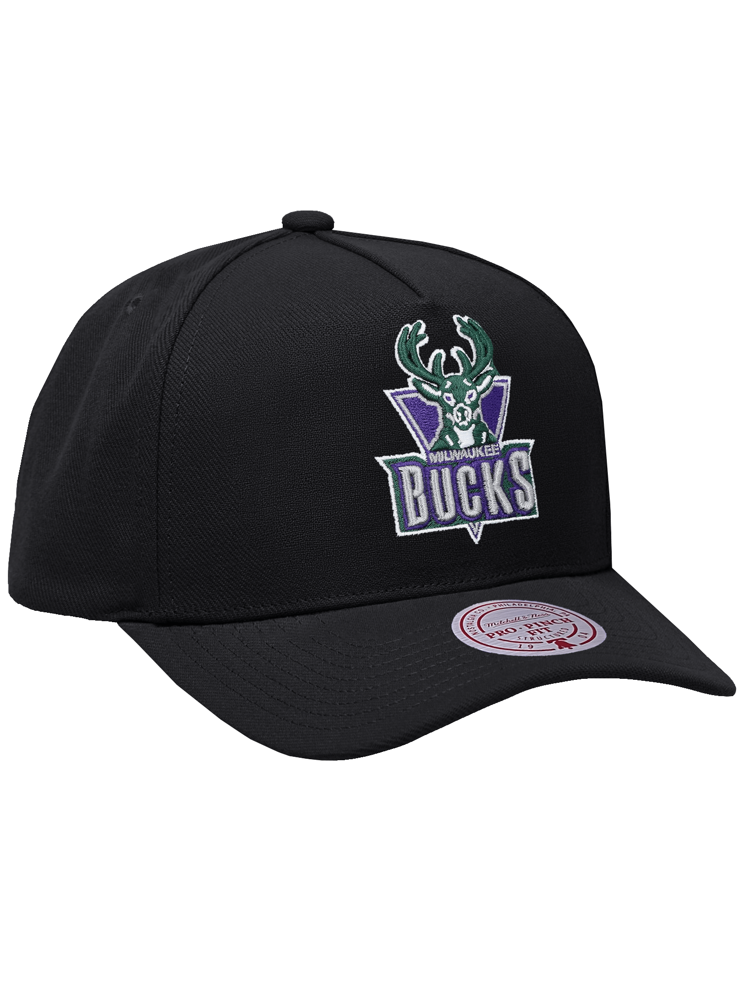 Mitchell And Ness Caps Milwaukee Bucks Mitchell & Ness NBA HWC Pro Pinch Snapback Hat - Black