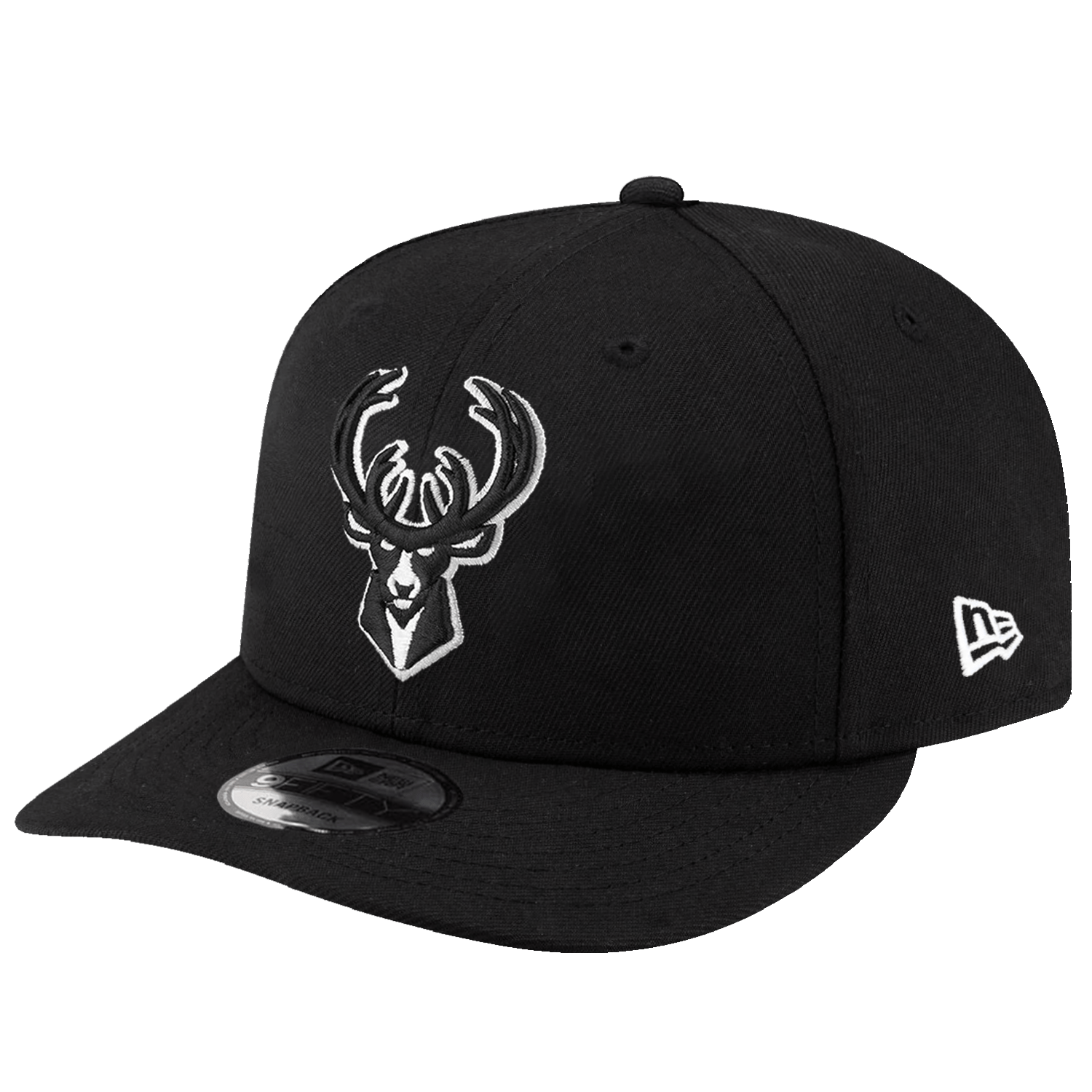 New Era Caps Milwaukee Bucks New Era NBA Black & White 9FIFTY Pre-Curved Snapback Hat
