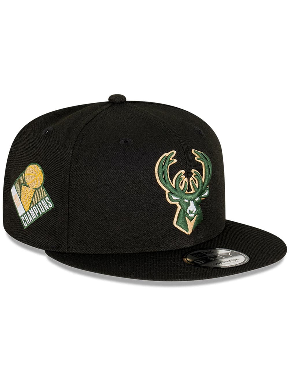 New Era Caps Milwaukee Bucks New Era NBA Champs Patch 9FIFTY Snapback Hat - Black