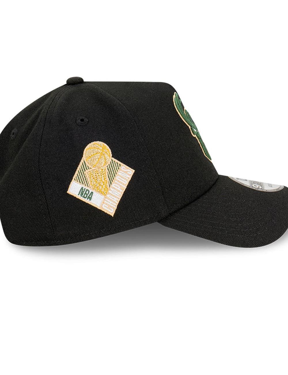 New Era Caps Milwaukee Bucks New Era NBA Champs Patch 9FORTY A-Frame Snapback Hat - Black